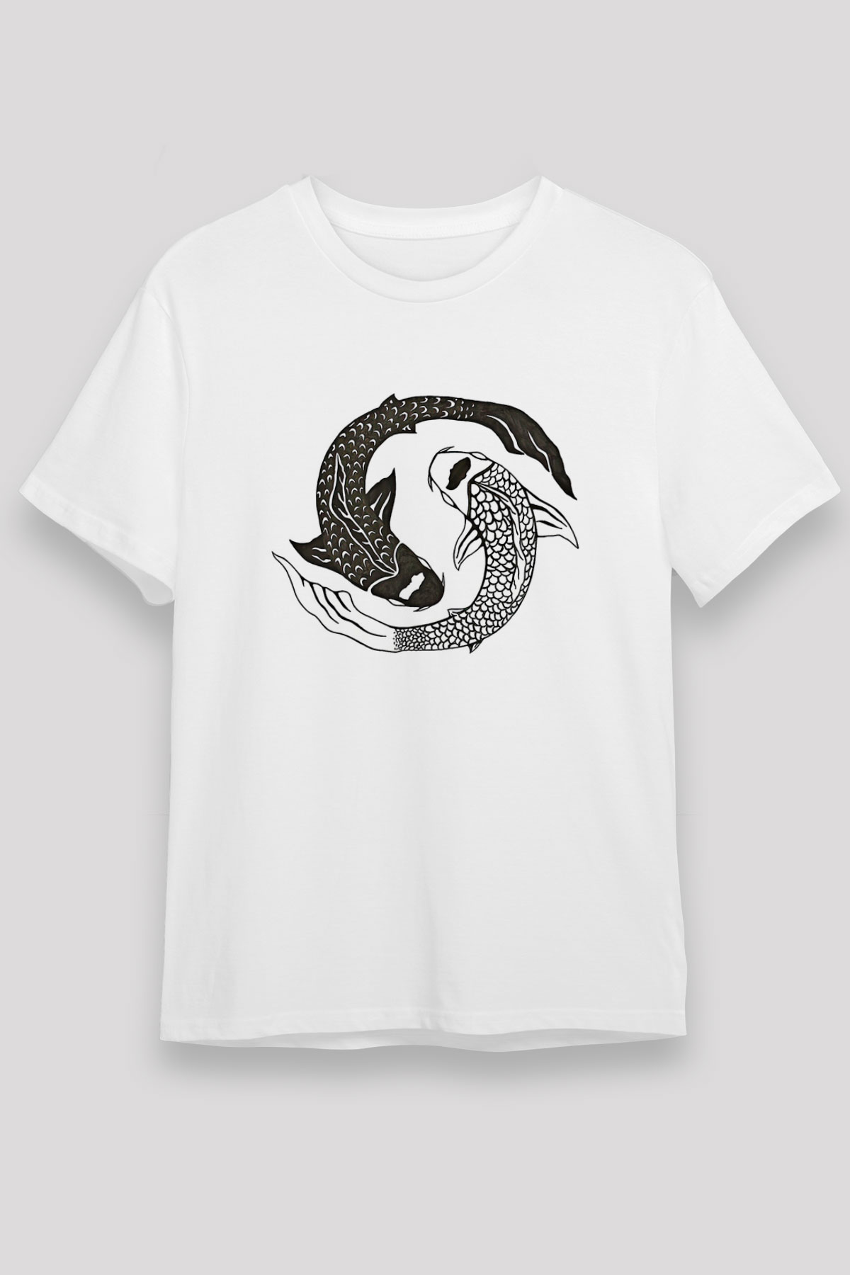 Balık Burcu Unisex Baskılı Beyaz Tişört - Tshirt