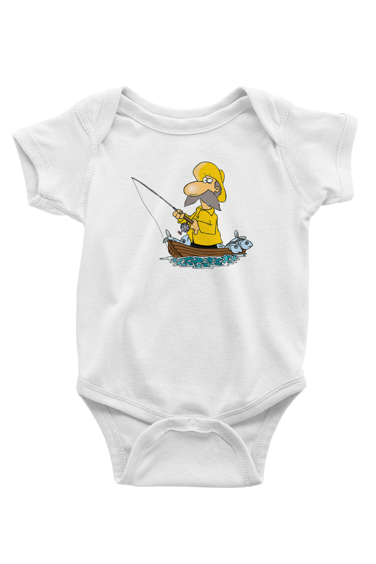 Balıkçı Baskılı Beyaz Unisex Bebek Body - Zıbın