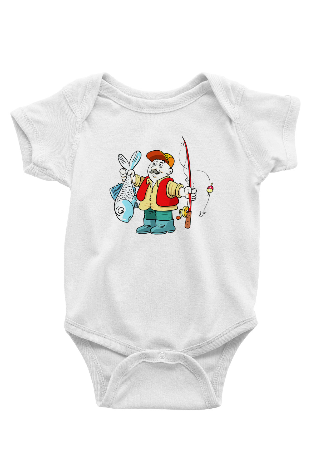 Balıkçı Baskılı Beyaz Unisex Bebek Body - Zıbın