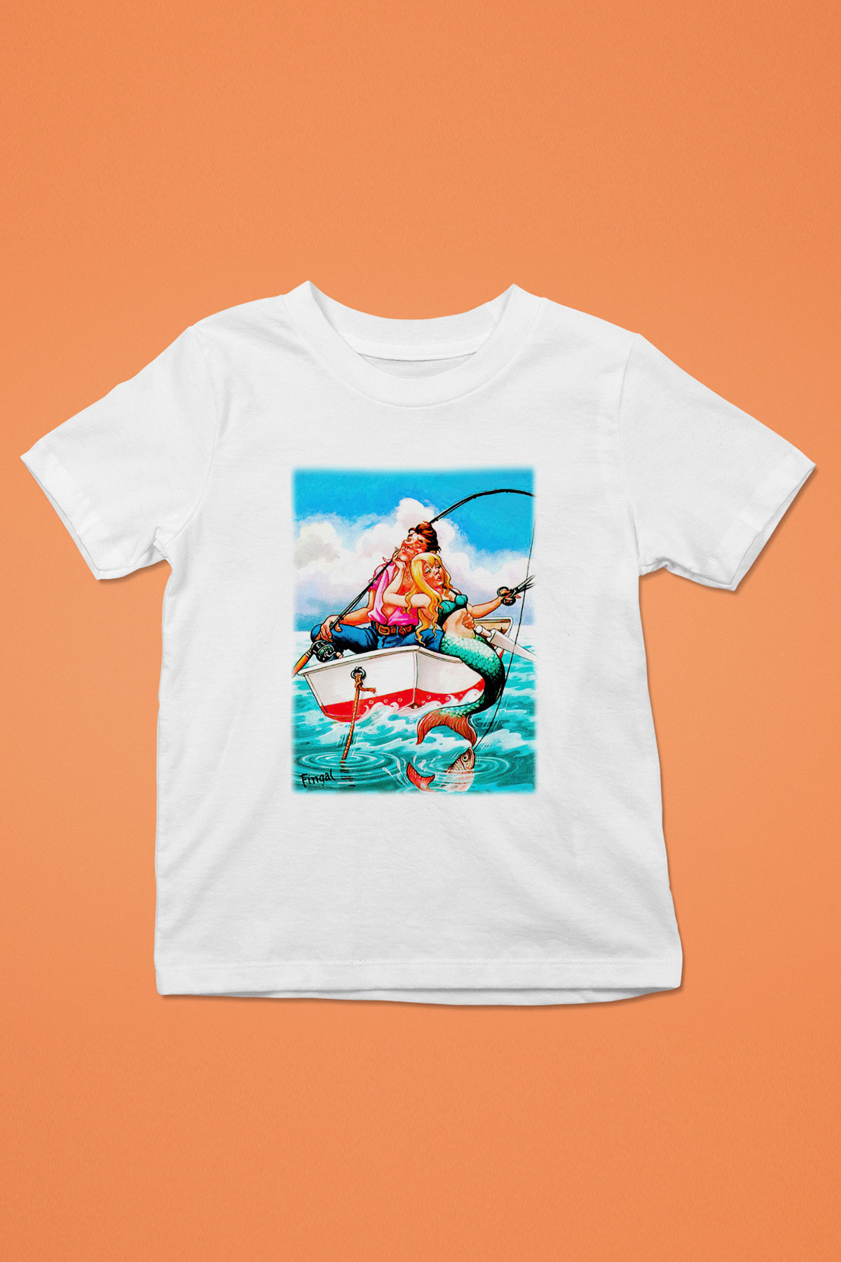 Balıkçı Baskılı Beyaz Unisex Çocuk Tişört
