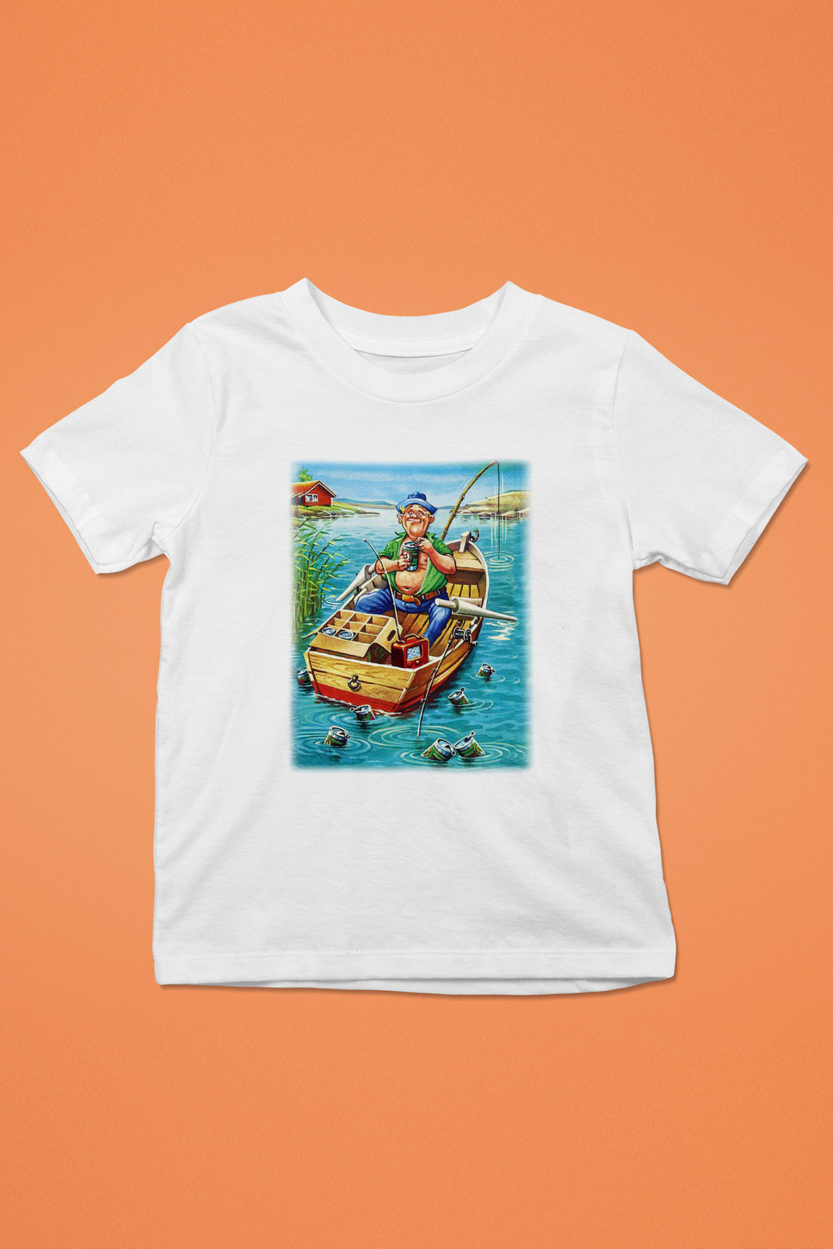 Balıkçı Baskılı Beyaz Unisex Çocuk Tişört