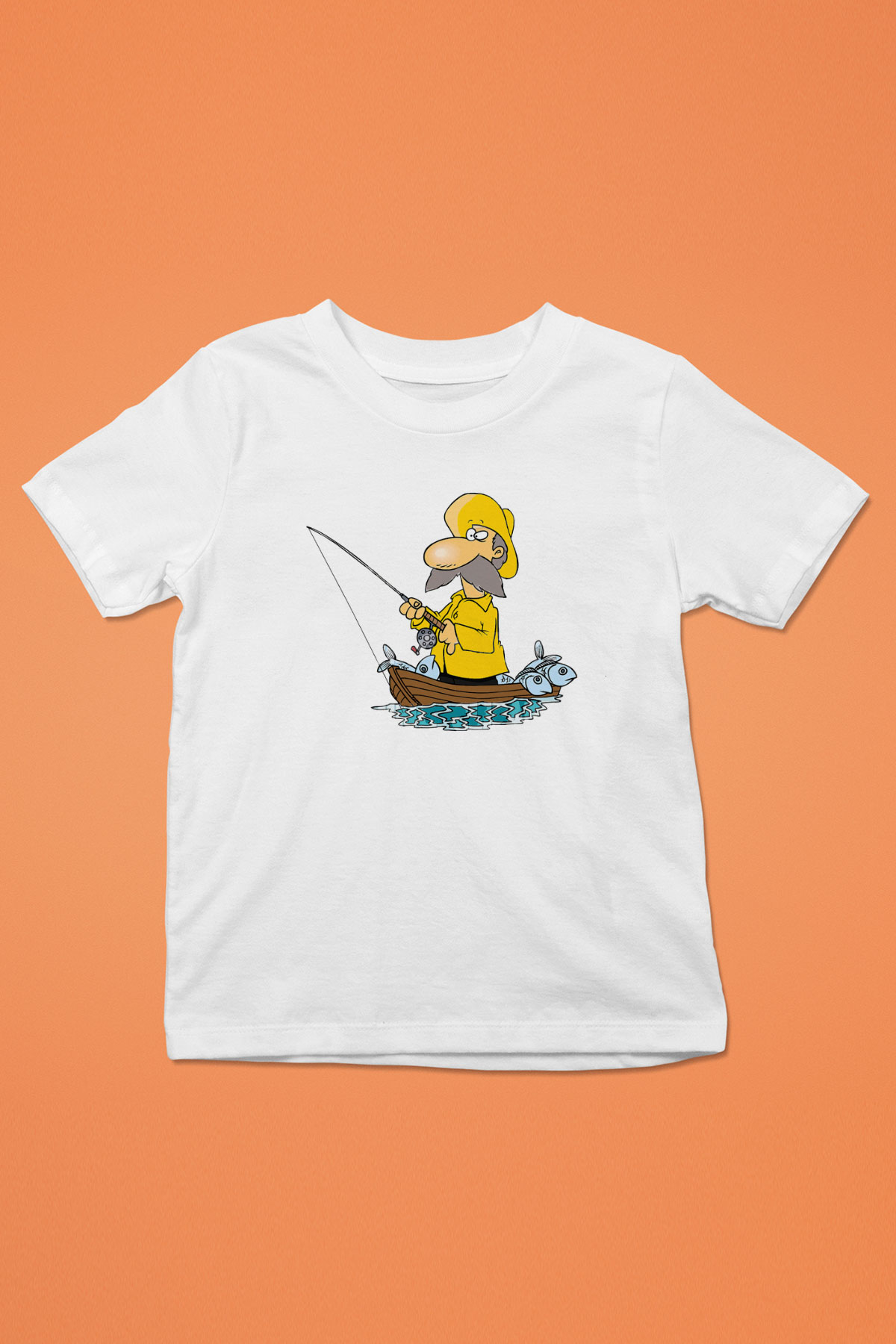 Balıkçı Baskılı Beyaz Unisex Çocuk Tişört