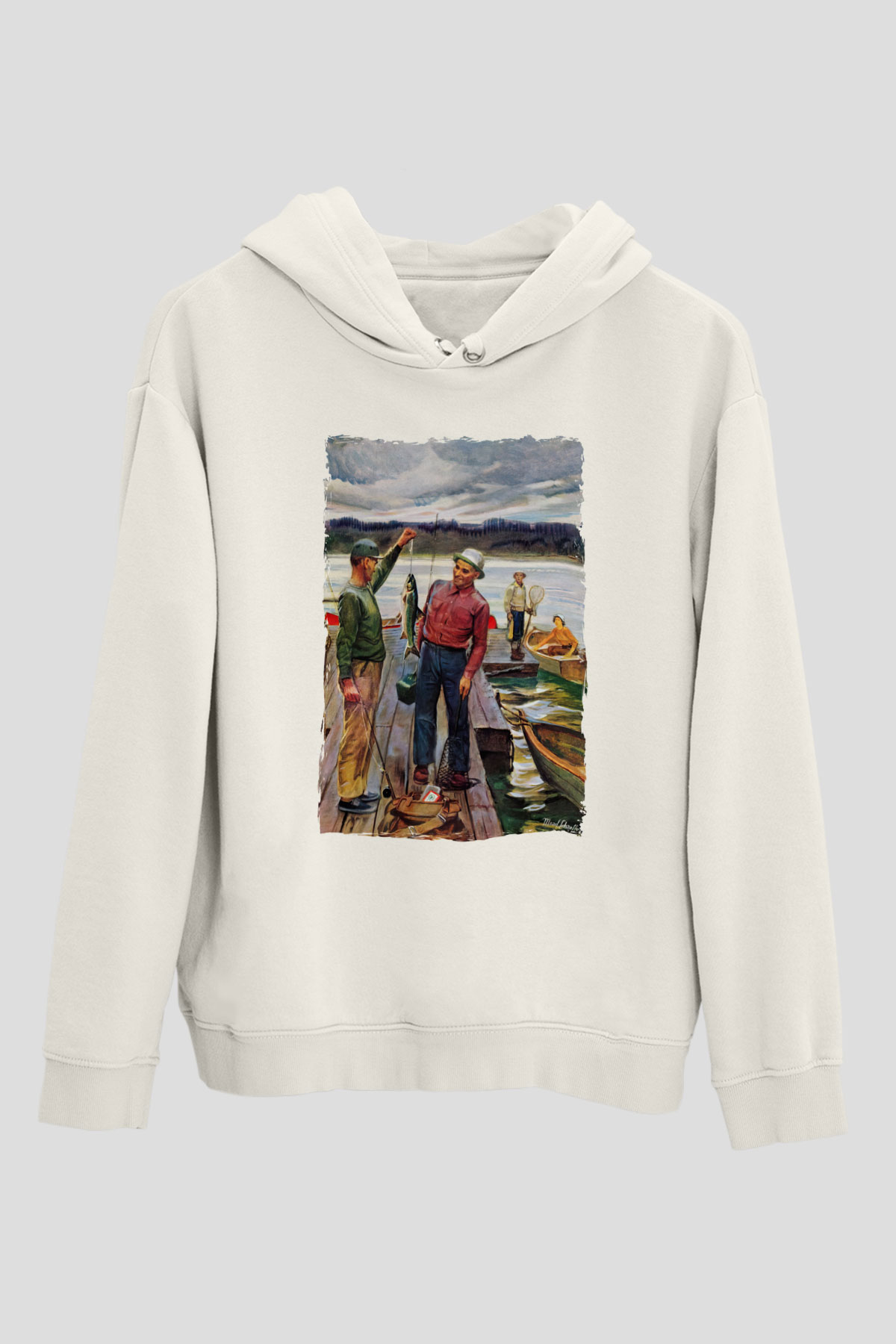 Balıkçı Beyaz Unisex Kapüşonlu Sweatshirt
