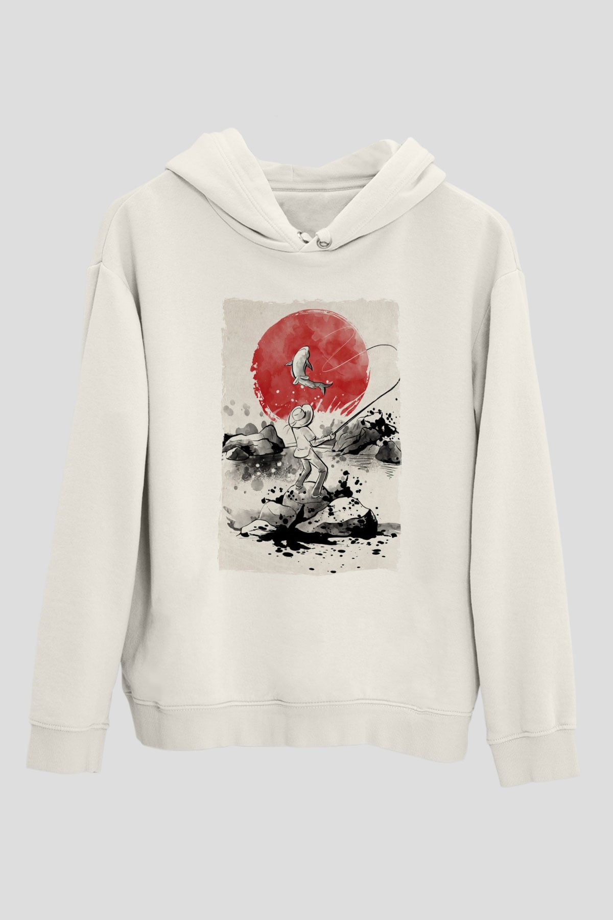 Balıkçı Beyaz Unisex Kapüşonlu Sweatshirt