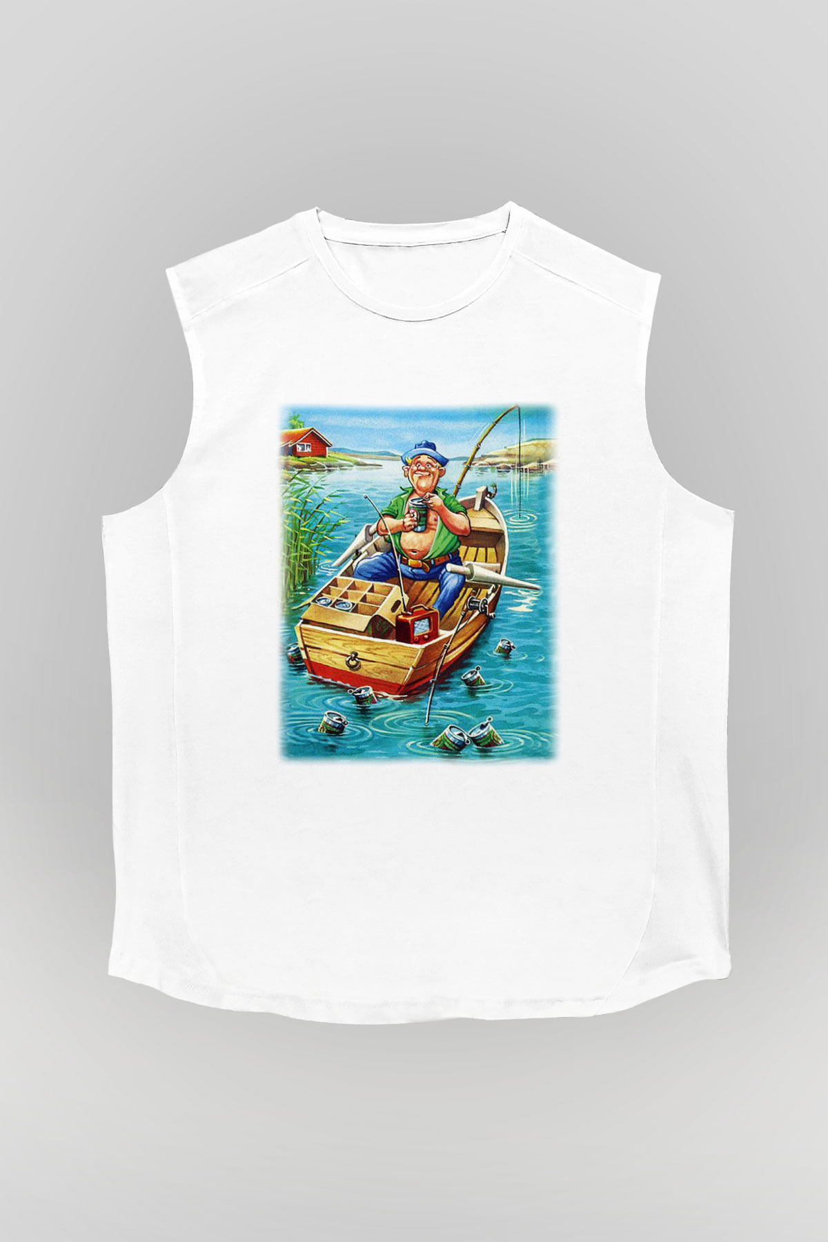 Balıkçı Beyaz Unisex Kolsuz Tişört