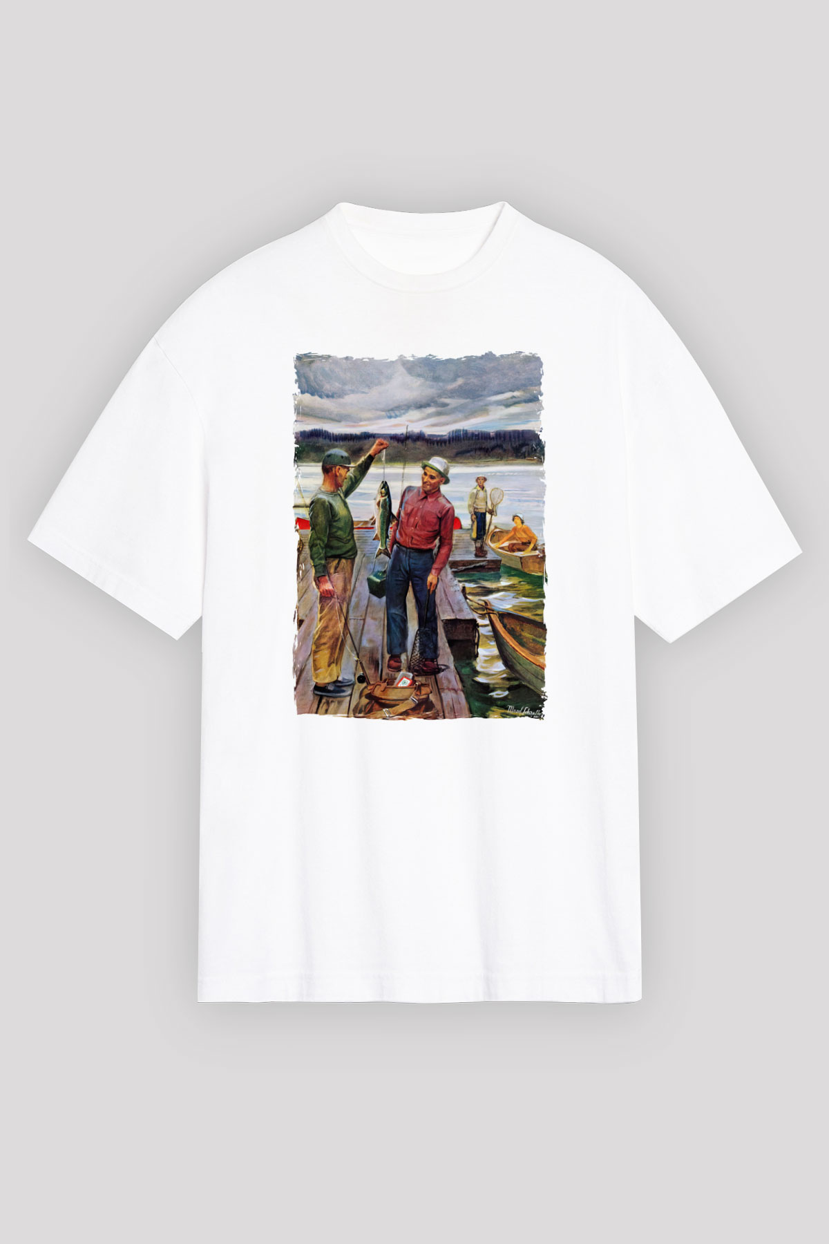 Balıkçı Beyaz Unisex Tişört T-Shirt - TişörtFabrikası