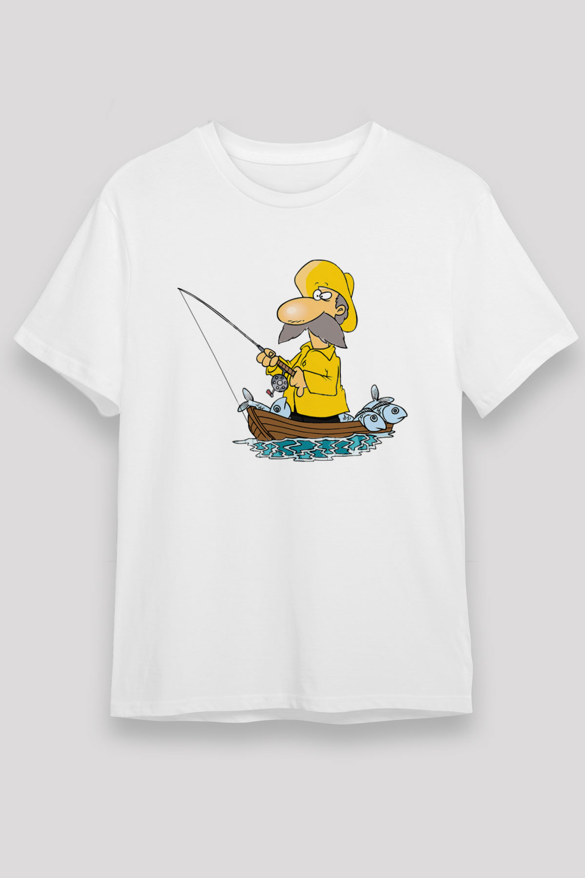 Balıkçı Beyaz Unisex Tişört T-Shirt - TişörtFabrikası