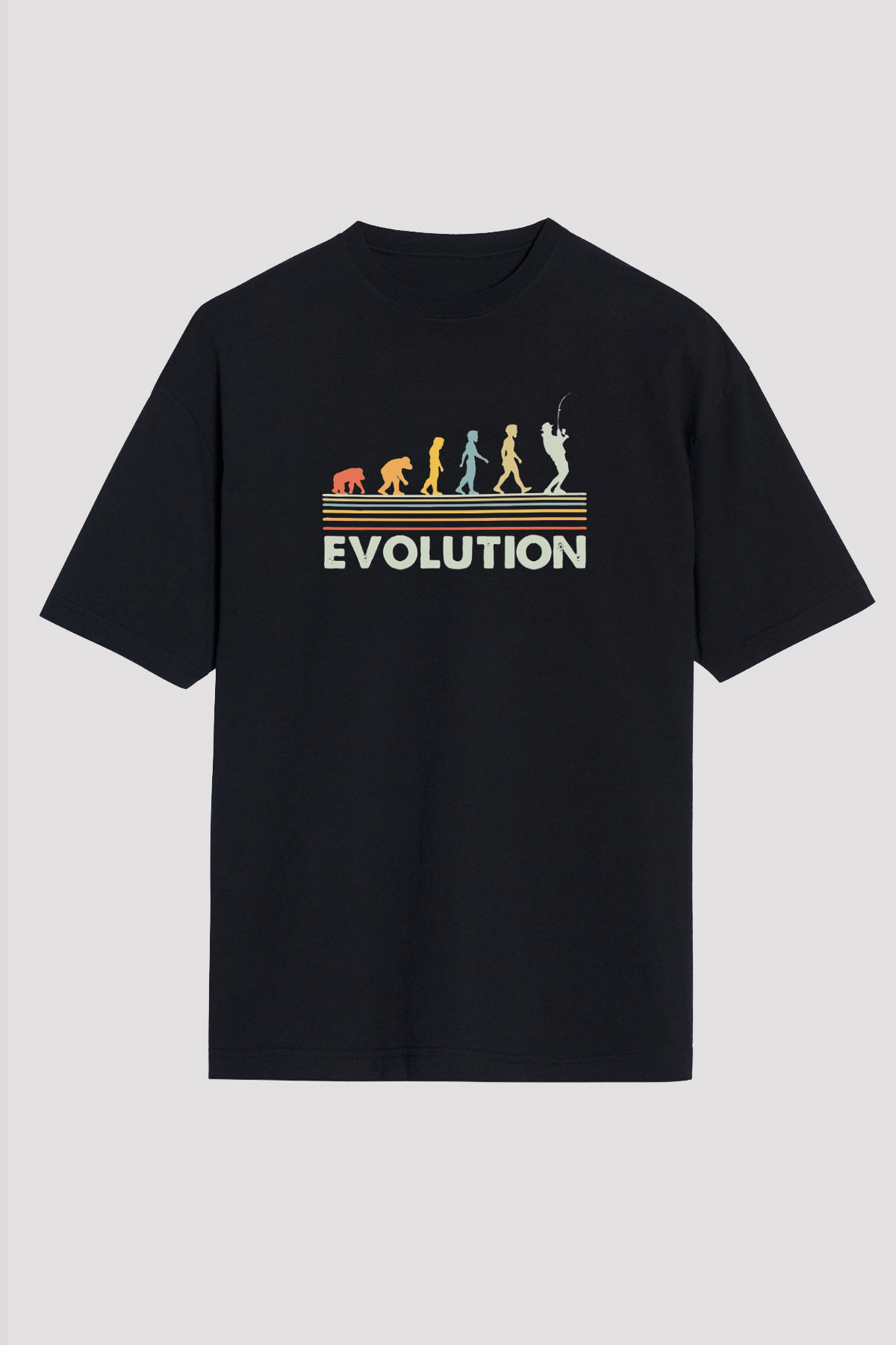 Balıkçı Evrimi Baskılı Unisex Oversize Tişört - Tshirt