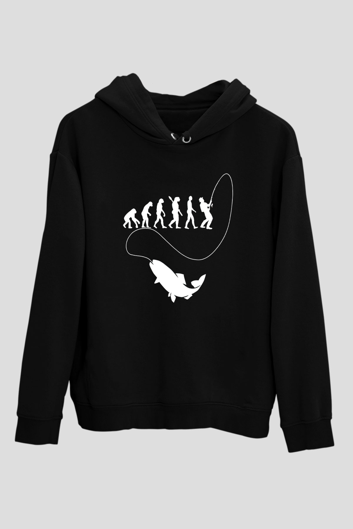 Balıkçı Siyah Unisex Kapüşonlu Sweatshirt