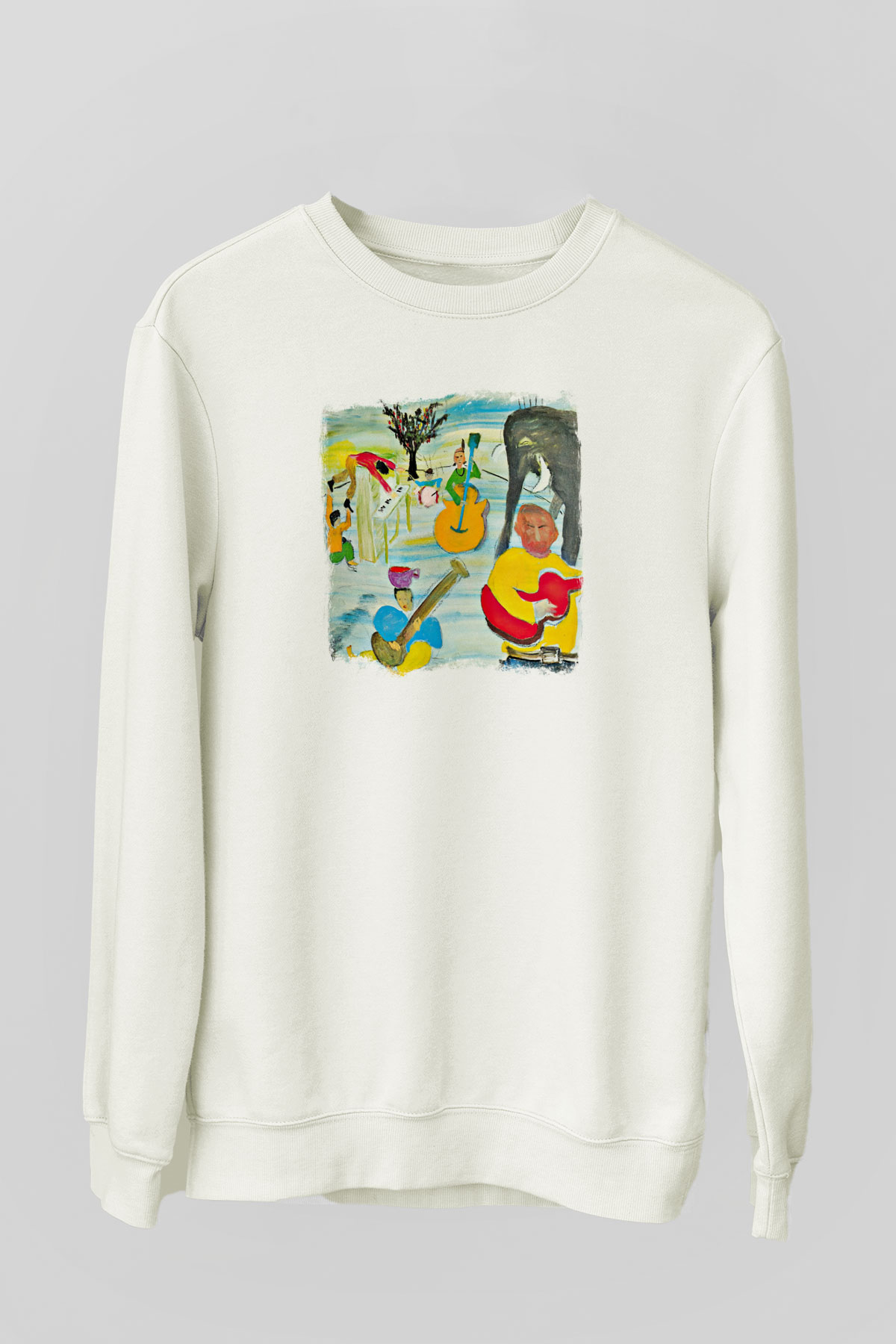 Band Baskılı Unisex Beyaz Sweatshirt