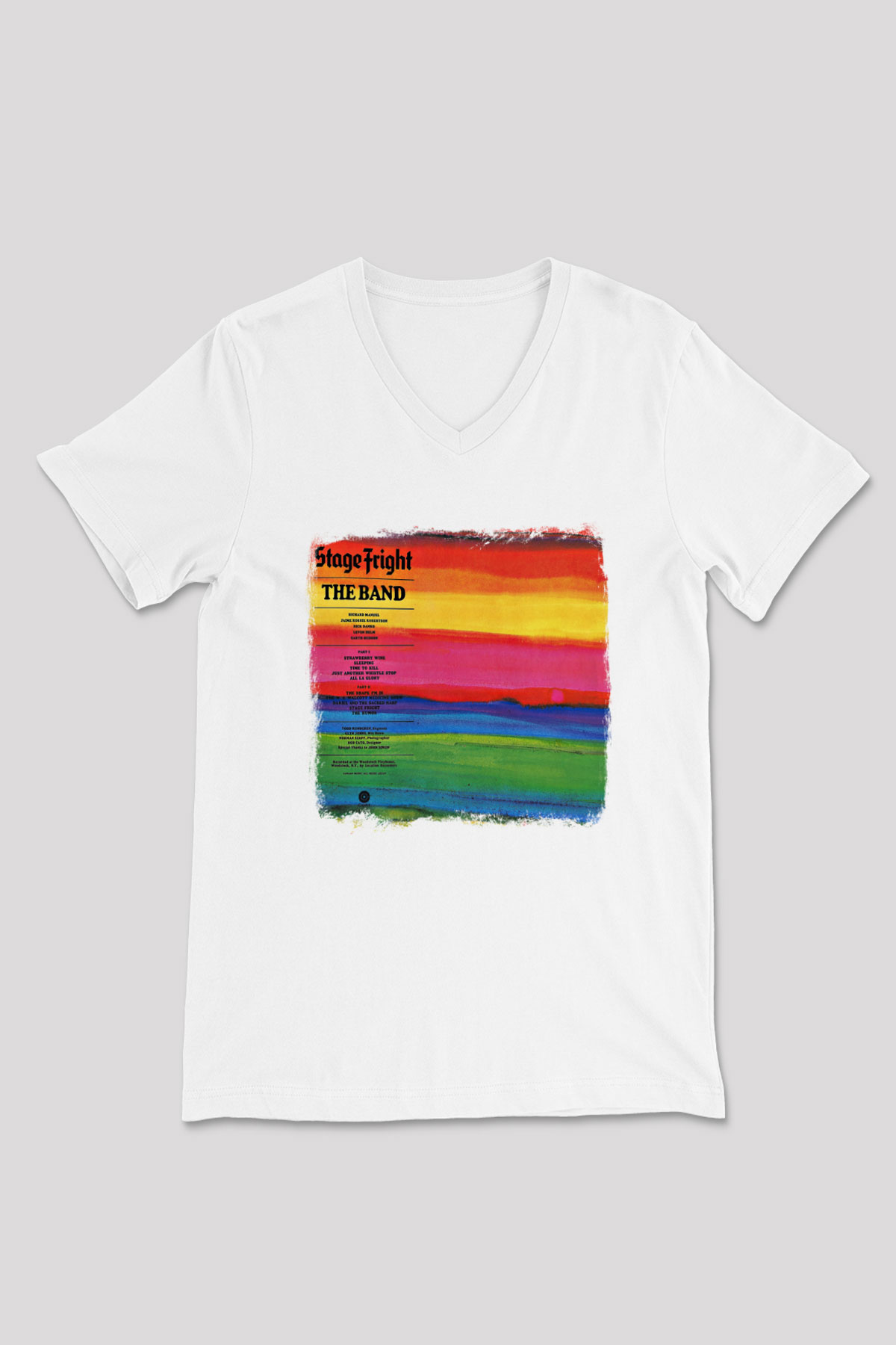 Band Baskılı Unisex Beyaz V Yaka Tişört