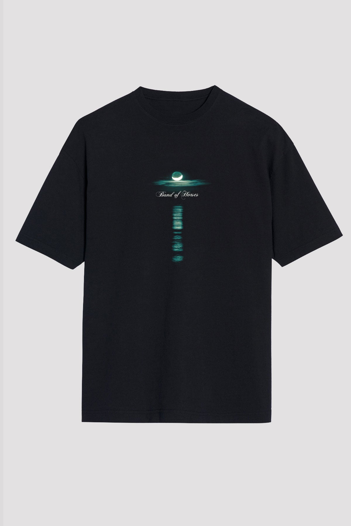 Band of Horses Baskılı Unisex Siyah Oversize Tişört