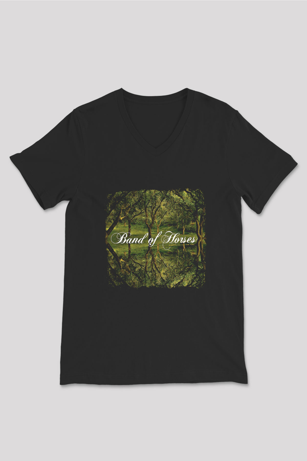Band of Horses Baskılı Unisex Siyah V Yaka Tişört