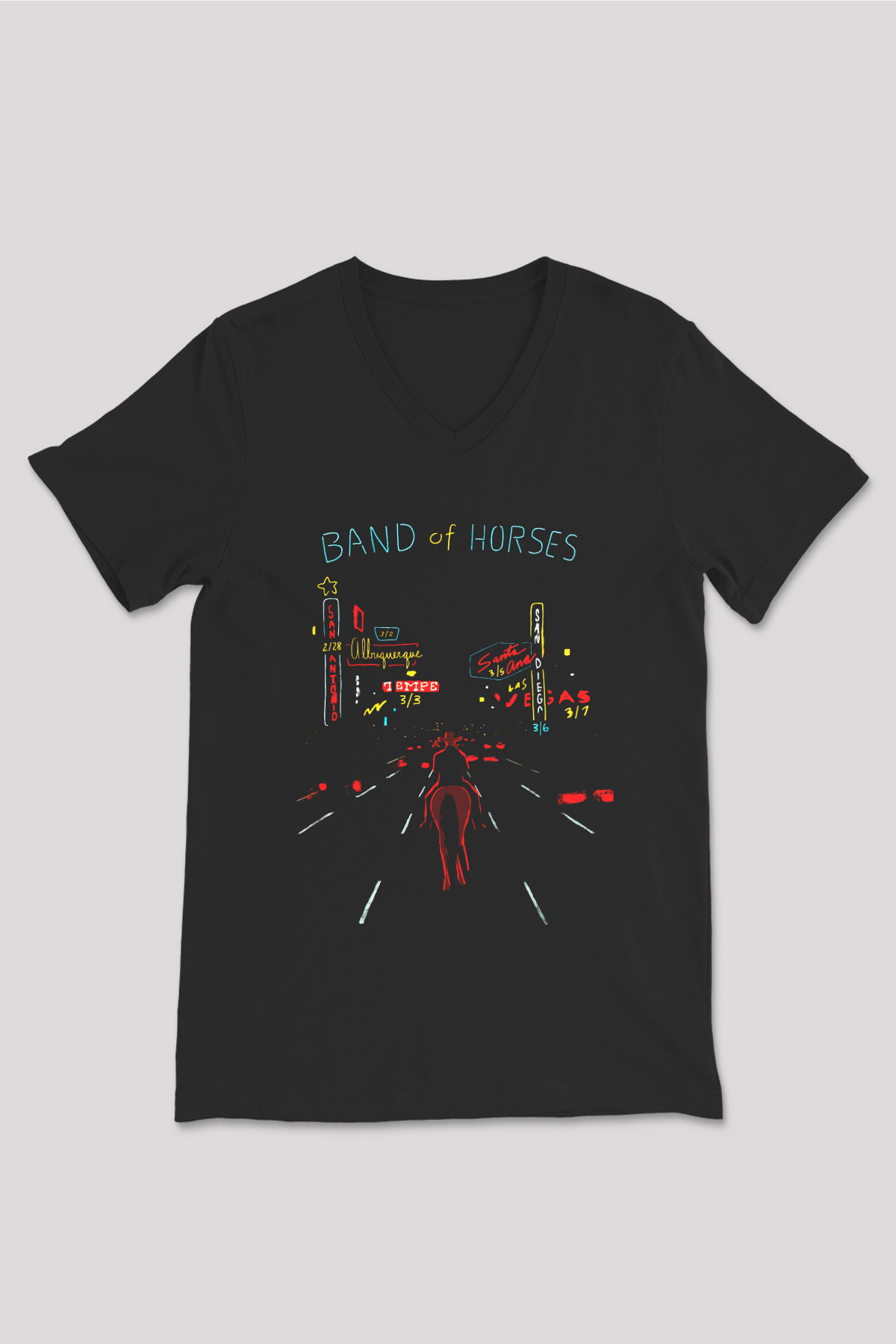 Band of Horses Siyah Unisex V Yaka Tişört