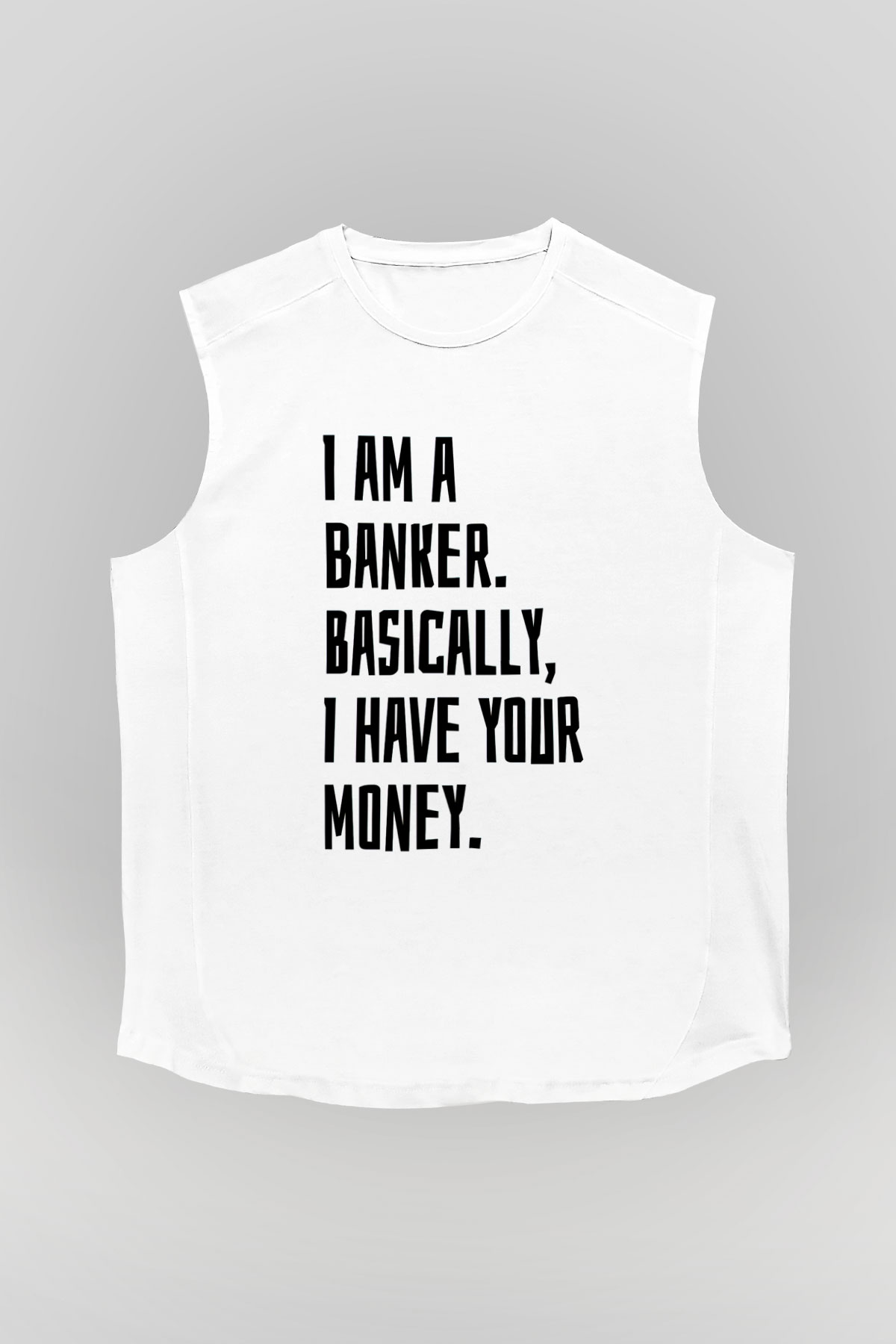 Bankacı Beyaz Unisex Kolsuz Tişört