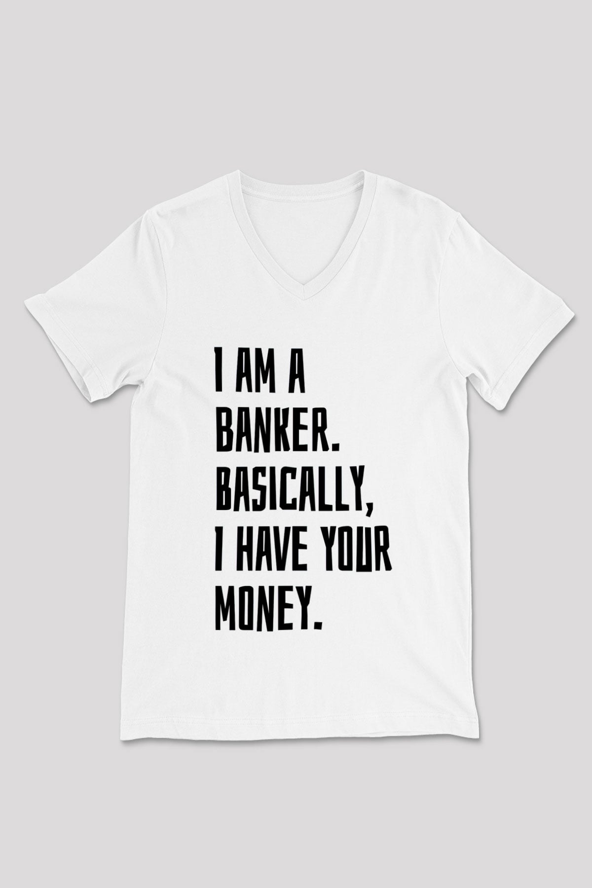 Bankacı Beyaz Unisex V Yaka Tişört
