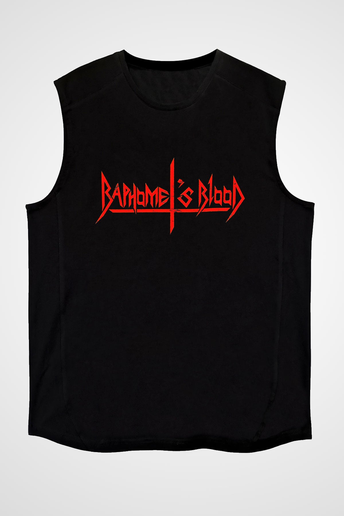 Baphomets Blood Baskılı Unisex Siyah Kolsuz Tişört - Tshirt