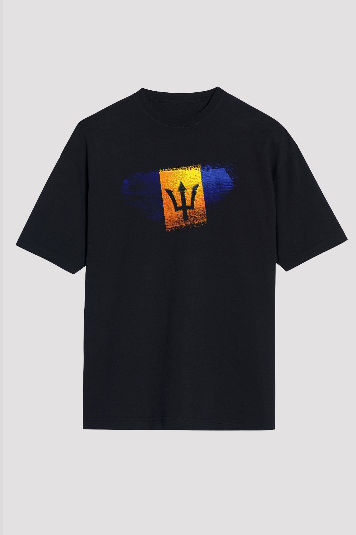 Barbados Bayrağı Baskılı Unisex Siyah Oversize Tişört