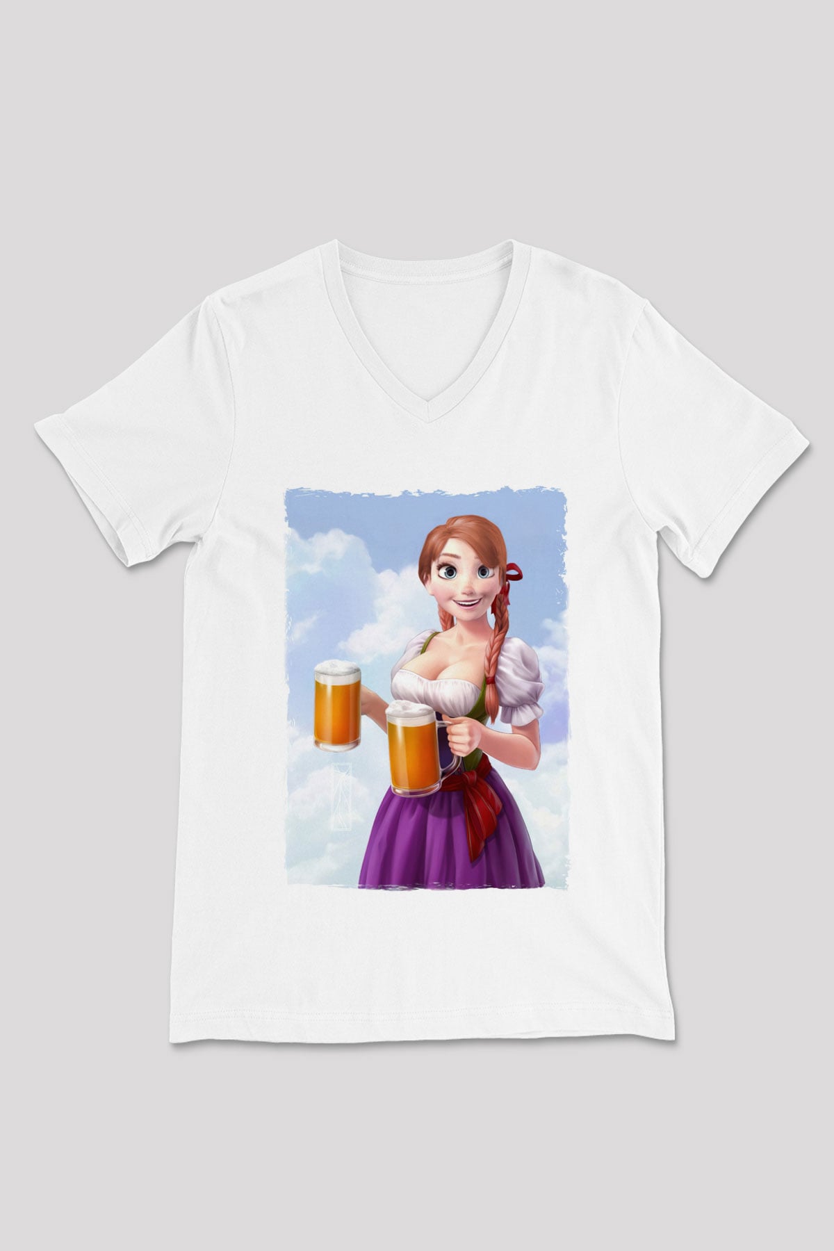 Barmaid Beyaz Unisex V Yaka Tişört