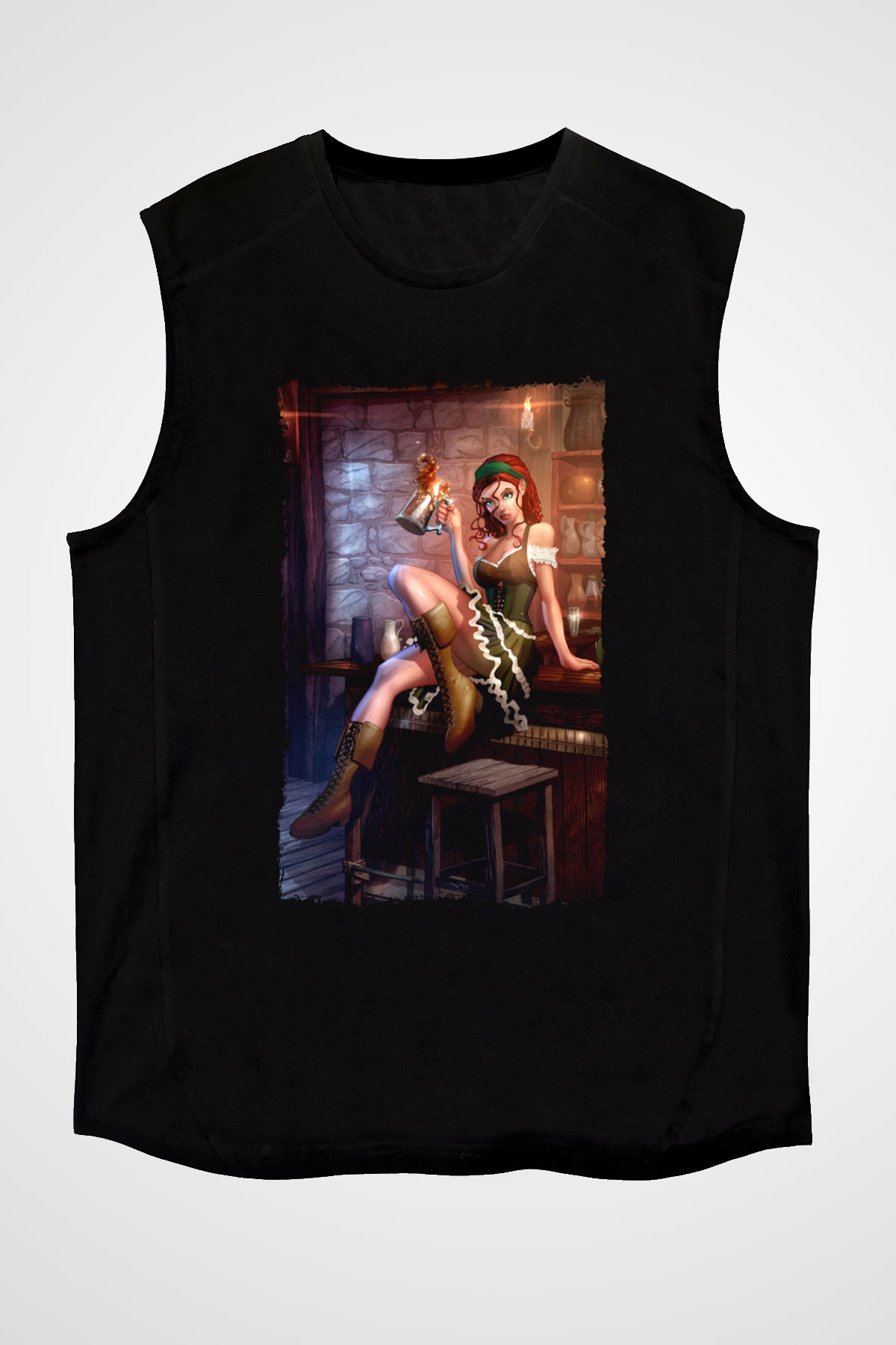 Barmaid Siyah Unisex Kolsuz Tişört