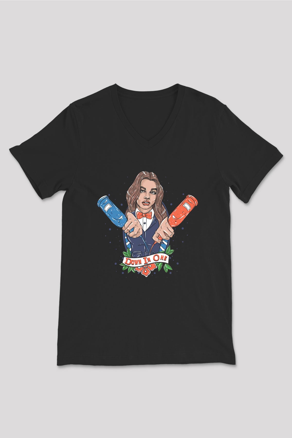 Barmaid Siyah Unisex V Yaka Tişört