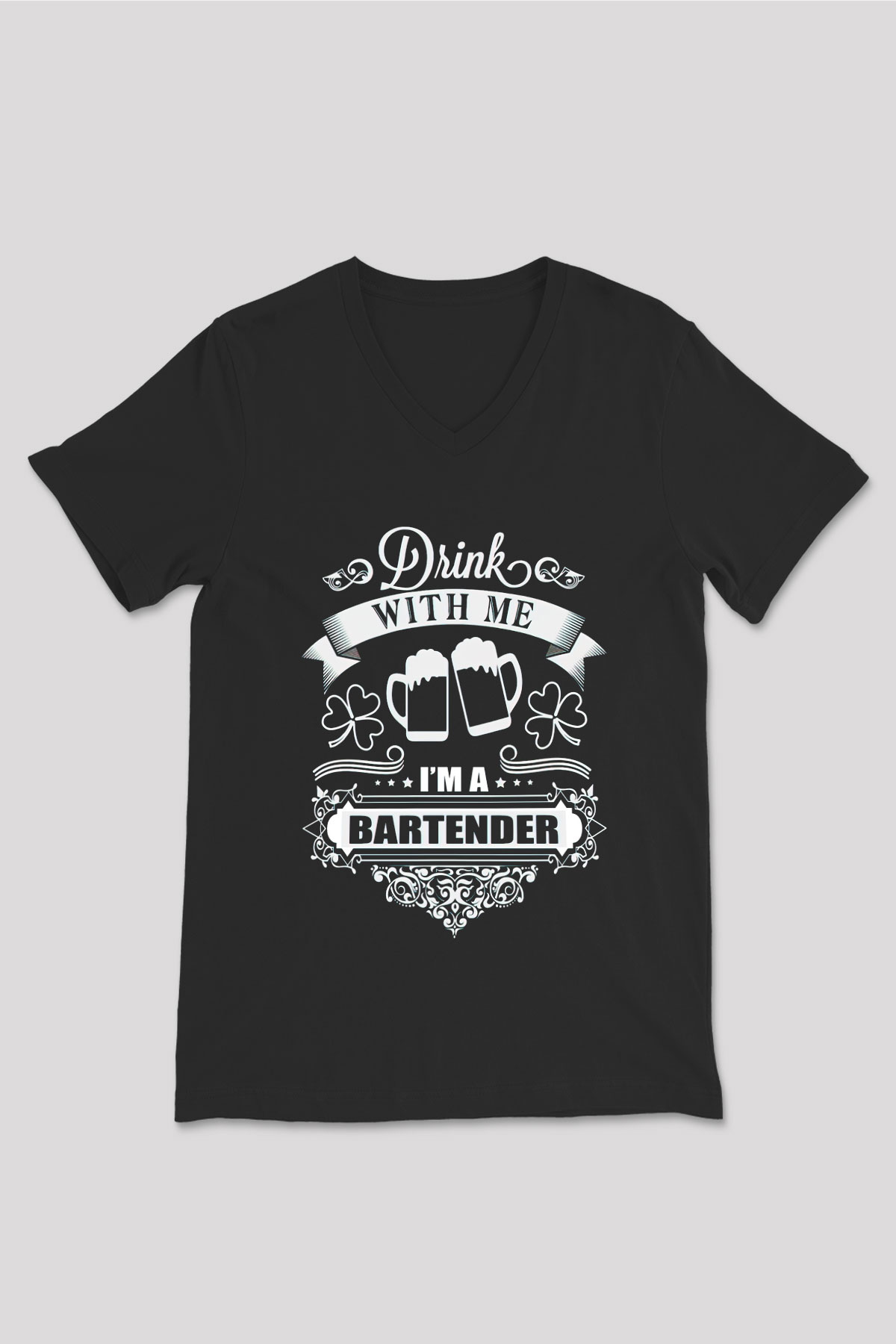 Barmen Siyah Unisex V Yaka Tişört T-Shirt