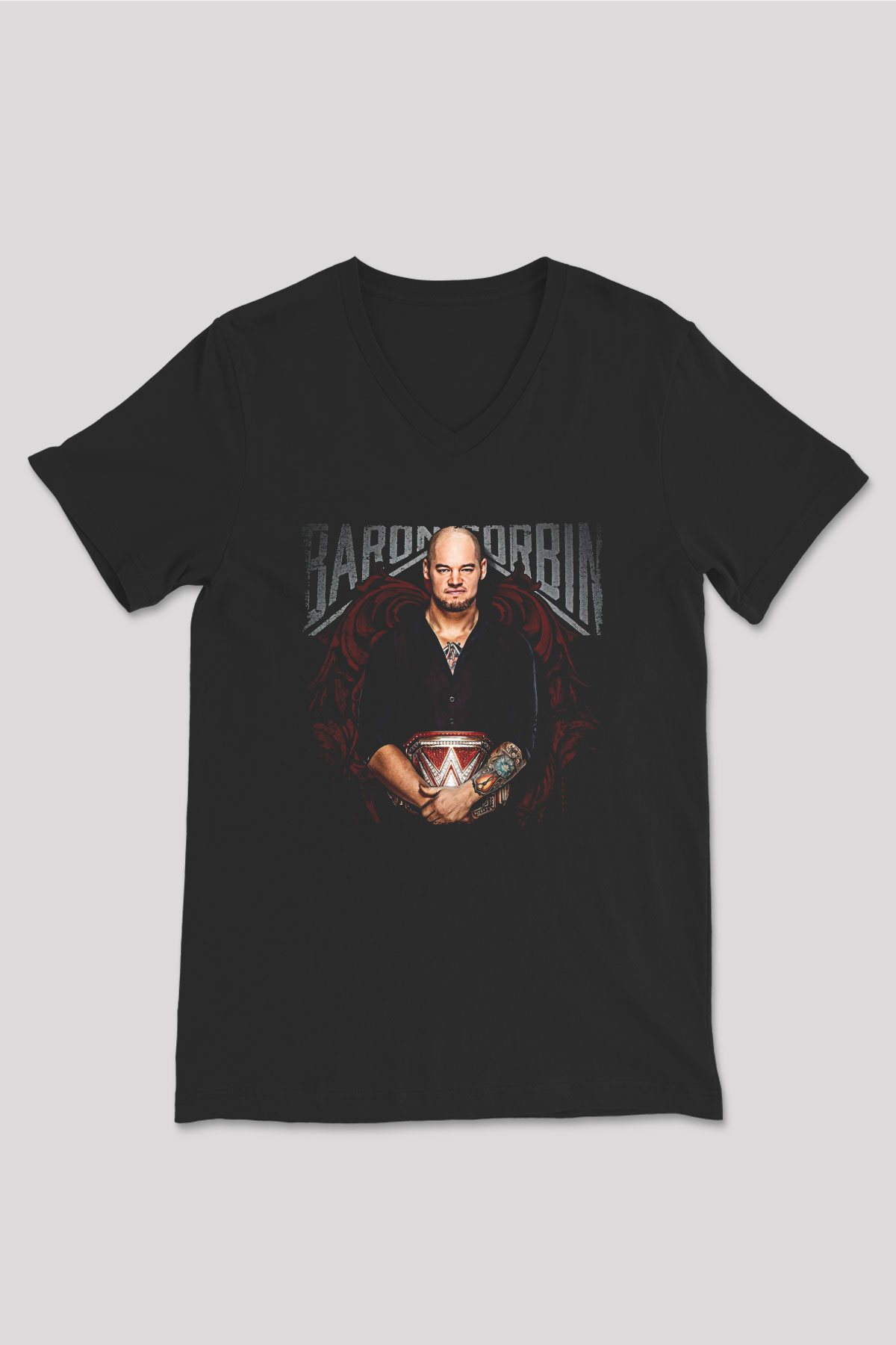 Baron Corbin Baskılı Unisex Siyah V Yaka Tişört - Tshirt