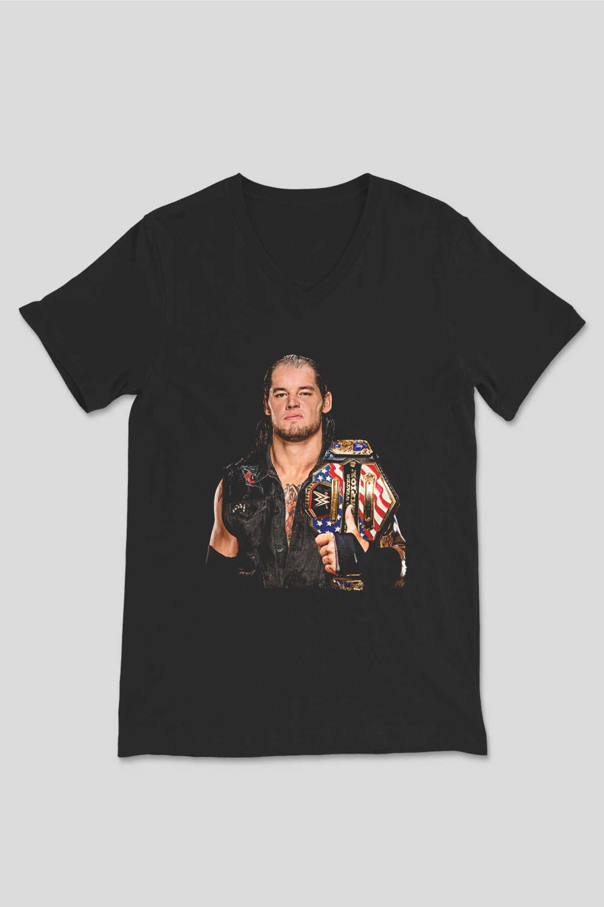 Baron Corbin Baskılı Unisex Siyah V Yaka Tişört - Tshirt