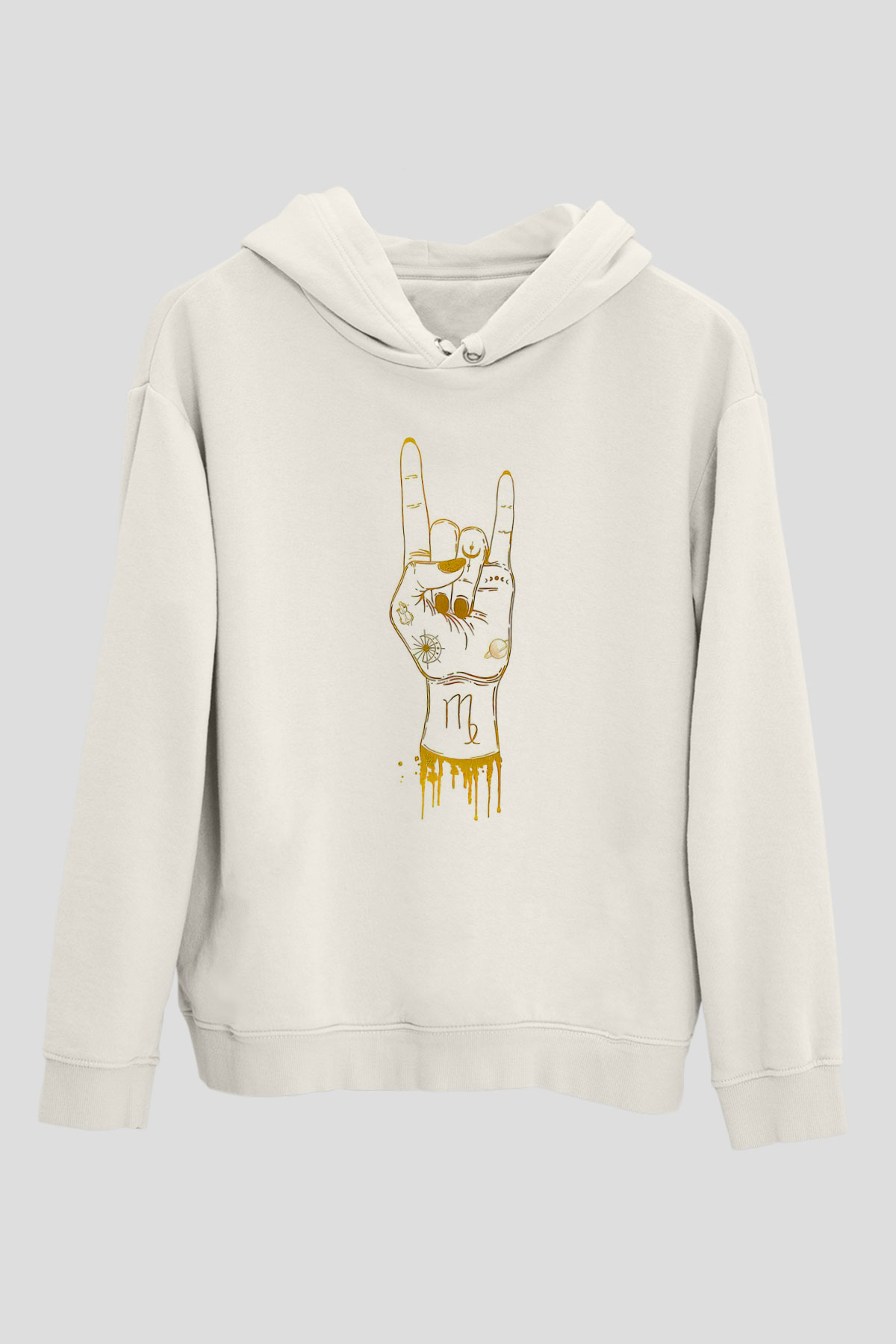 Başak Burcu Baskılı Beyaz Unisex Hoodie