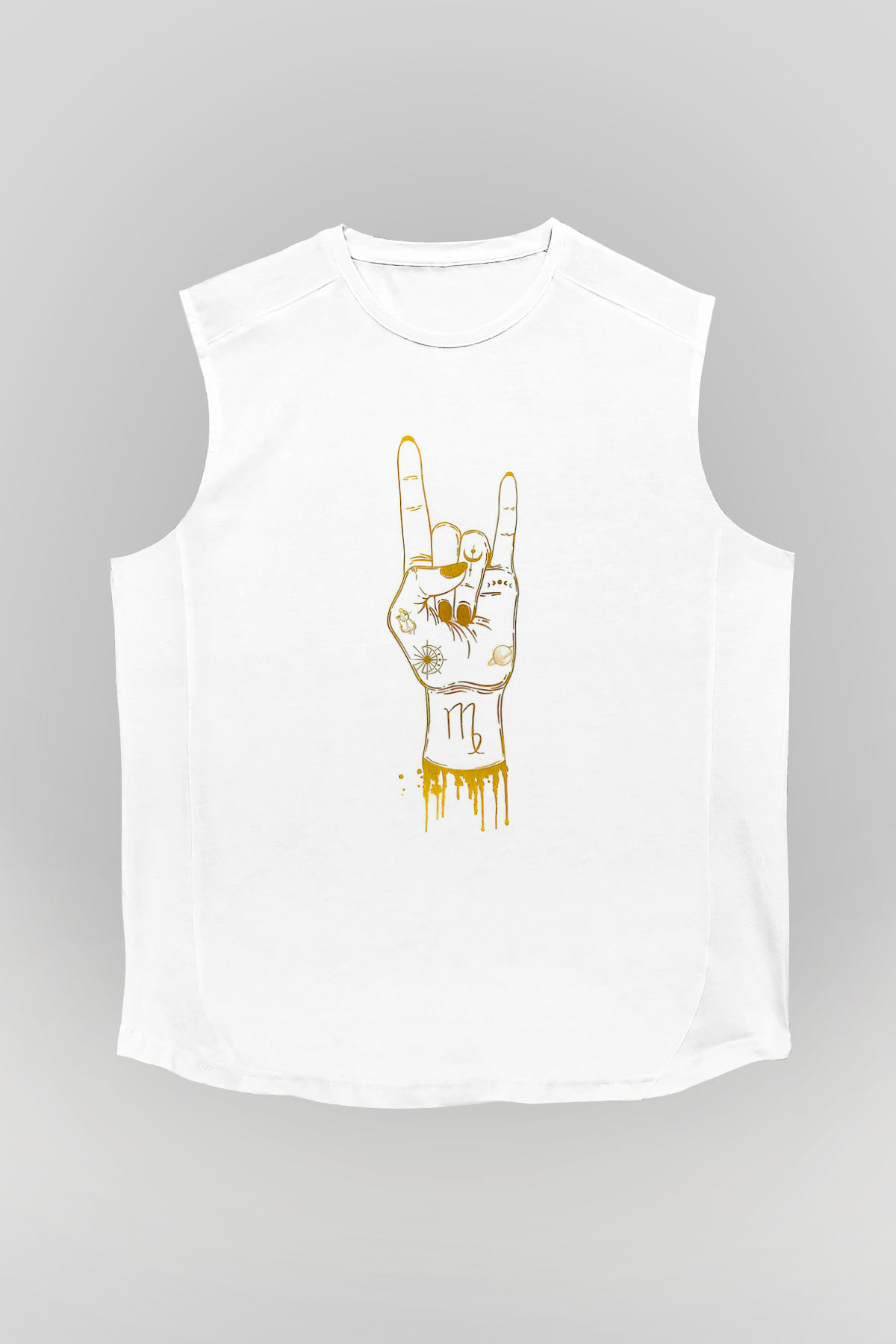 Başak Burcu Baskılı Beyaz Unisex Kolsuz Tişört - Tshirt
