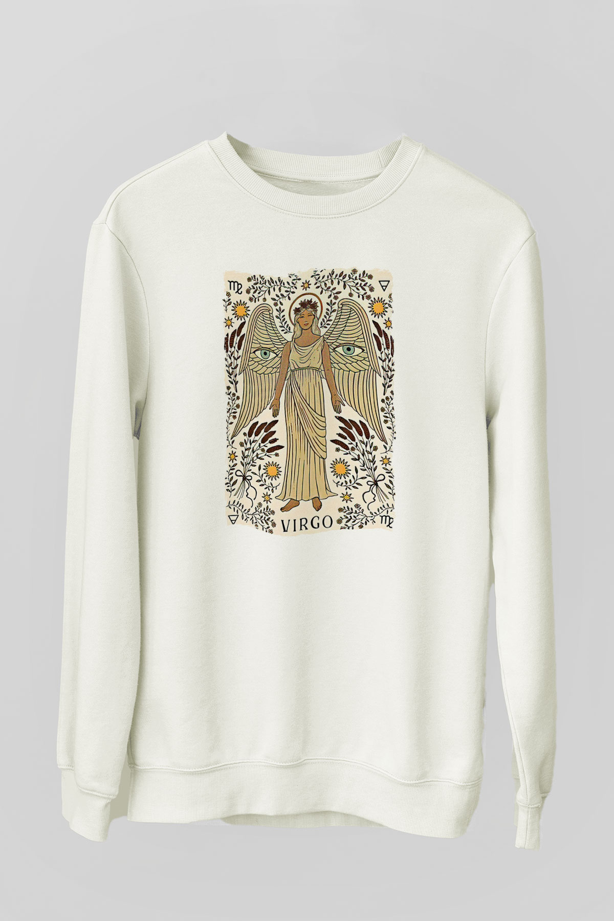 Başak Burcu Baskılı Beyaz Unisex Sweatshirt