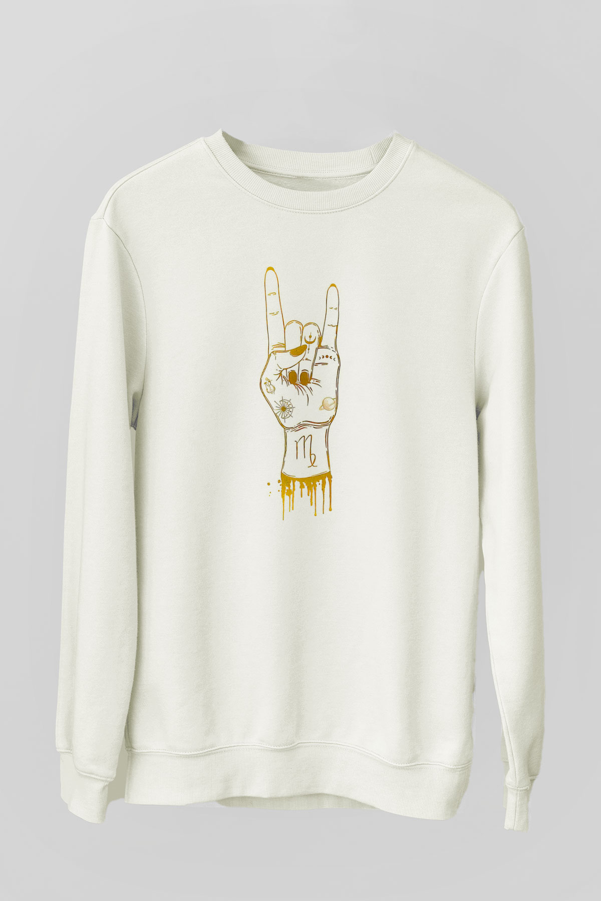 Başak Burcu Baskılı Beyaz Unisex Sweatshirt
