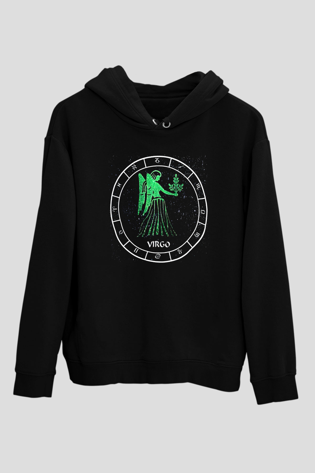 Başak Burcu Baskılı Unisex Siyah Hoodie