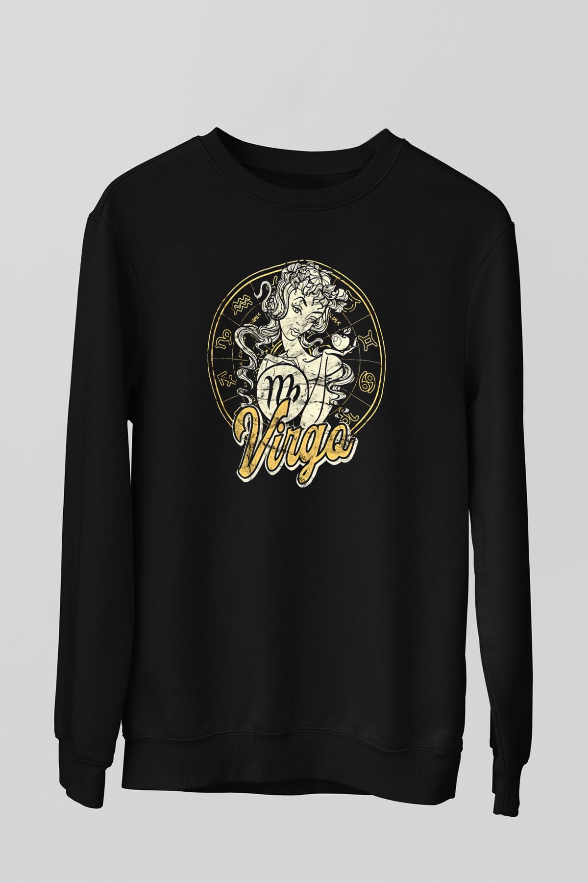 Başak Burcu Baskılı Unisex Siyah Sweatshirt