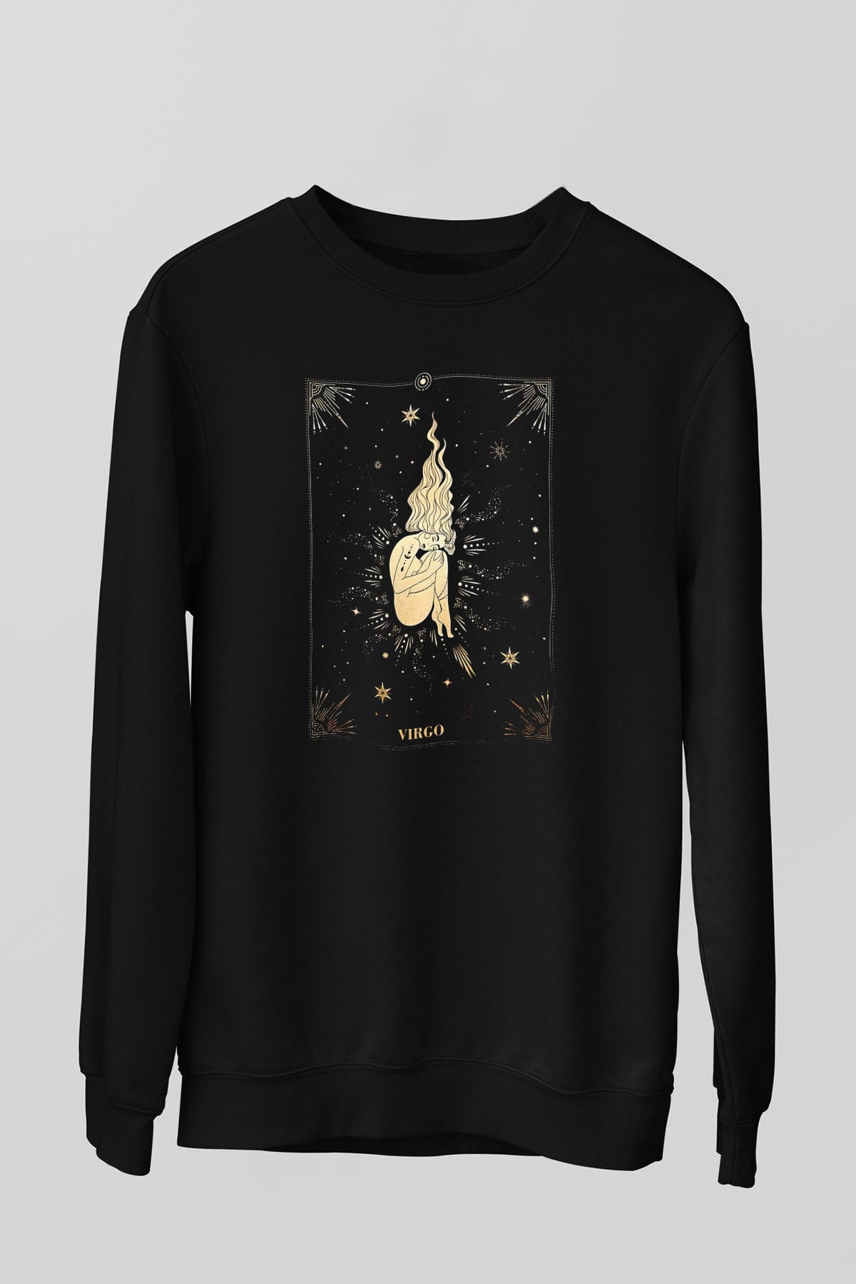 Başak Burcu Baskılı Unisex Siyah Sweatshirt
