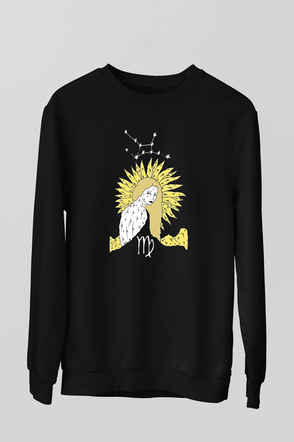 Başak Burcu Baskılı Unisex Siyah Sweatshirt