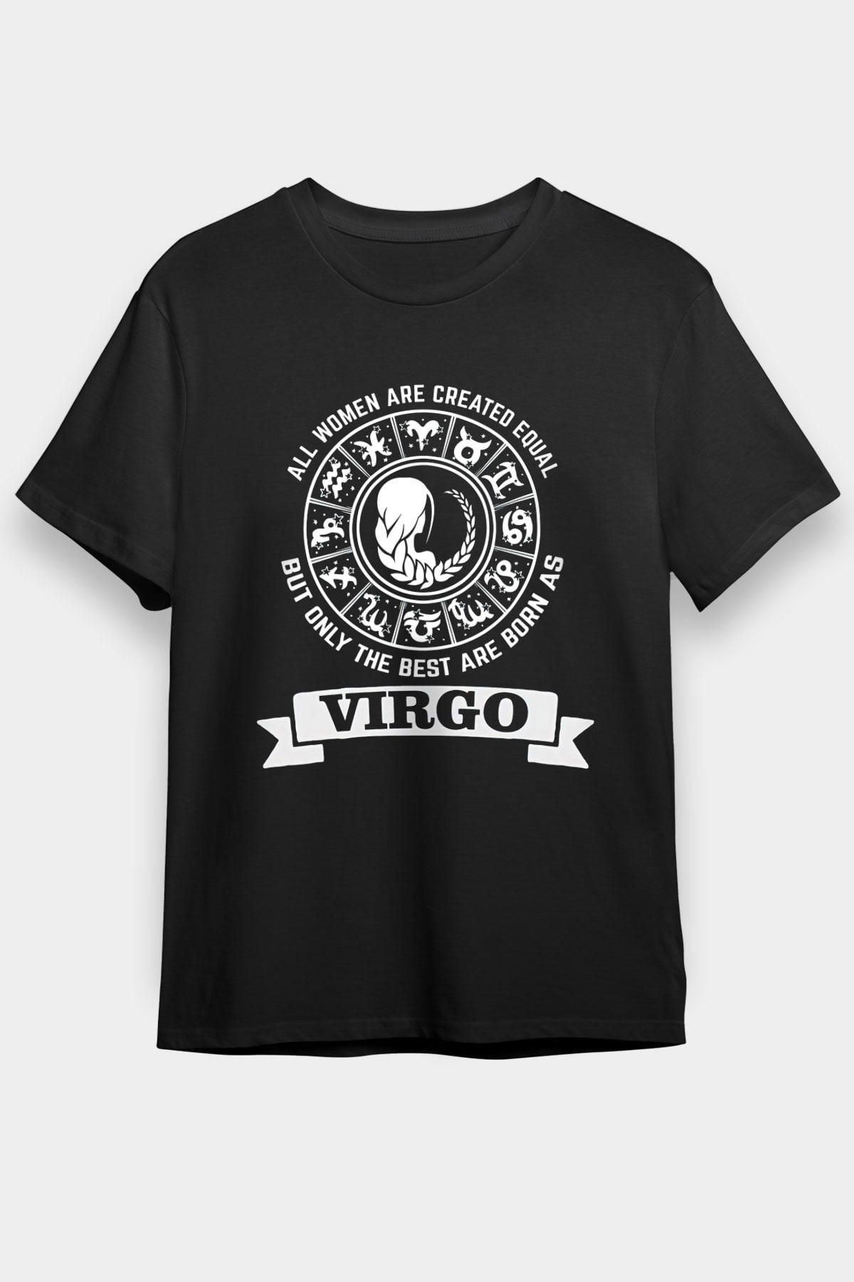 Başak Burcu Baskılı Unisex Siyah Tişört - Tshirt