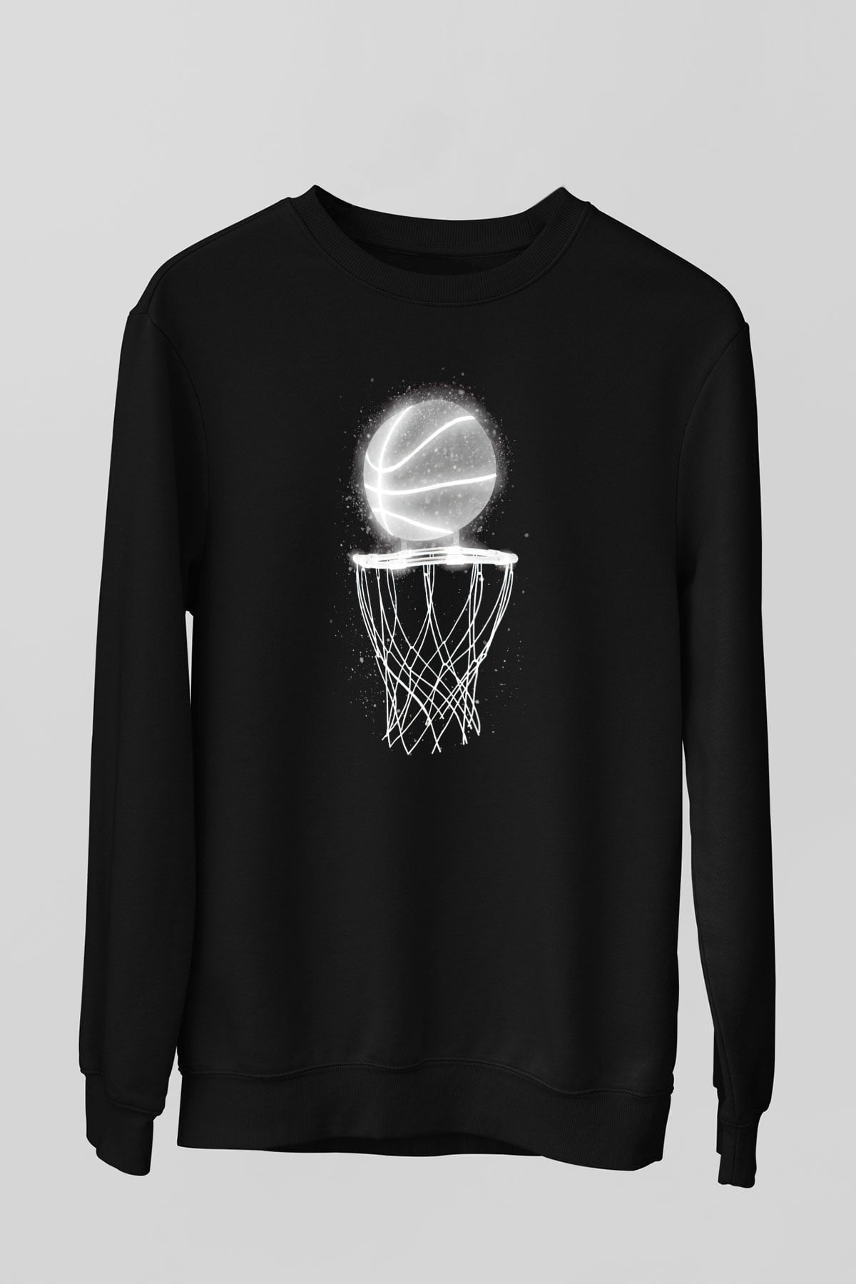 Basketbol Baskılı Unisex Siyah  Sweatshirt