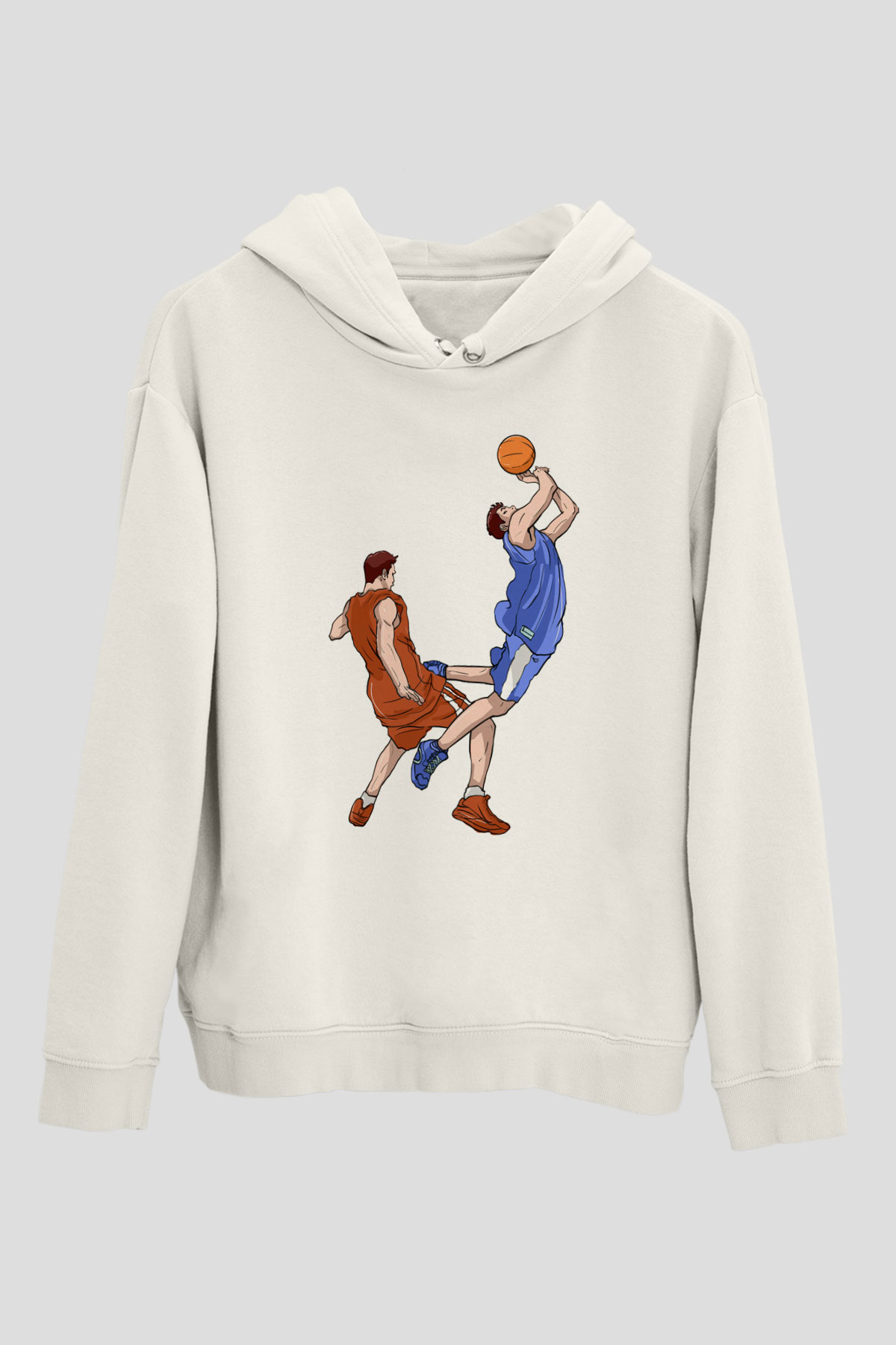 Basketbol Beyaz Unisex Kapüşonlu Sweatshirt