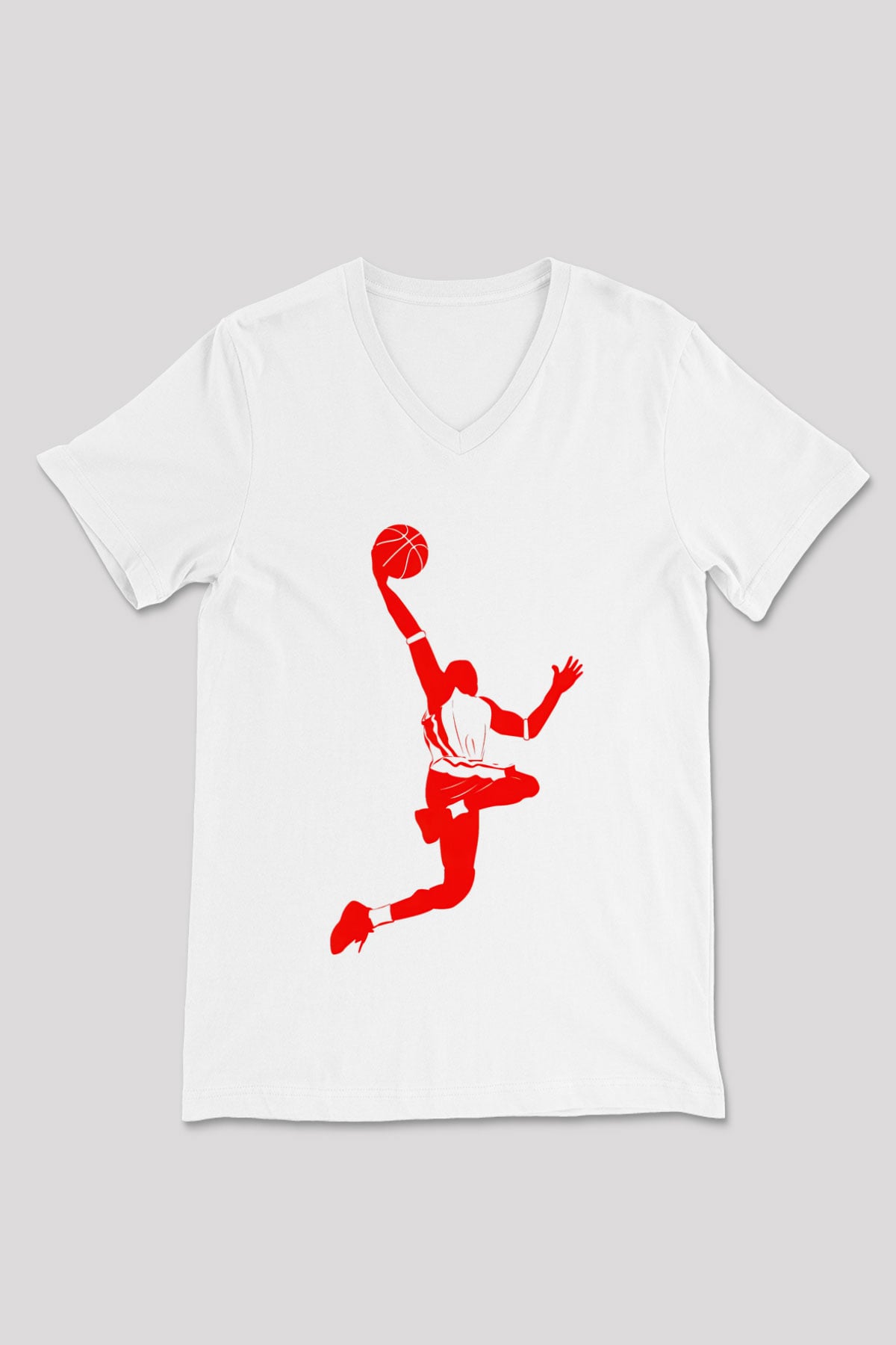 Basketbol Beyaz Unisex V Yaka Tişört T-Shirt