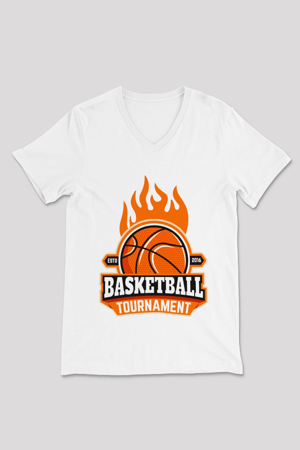 Basketbol Beyaz Unisex V Yaka Tişört T-Shirt