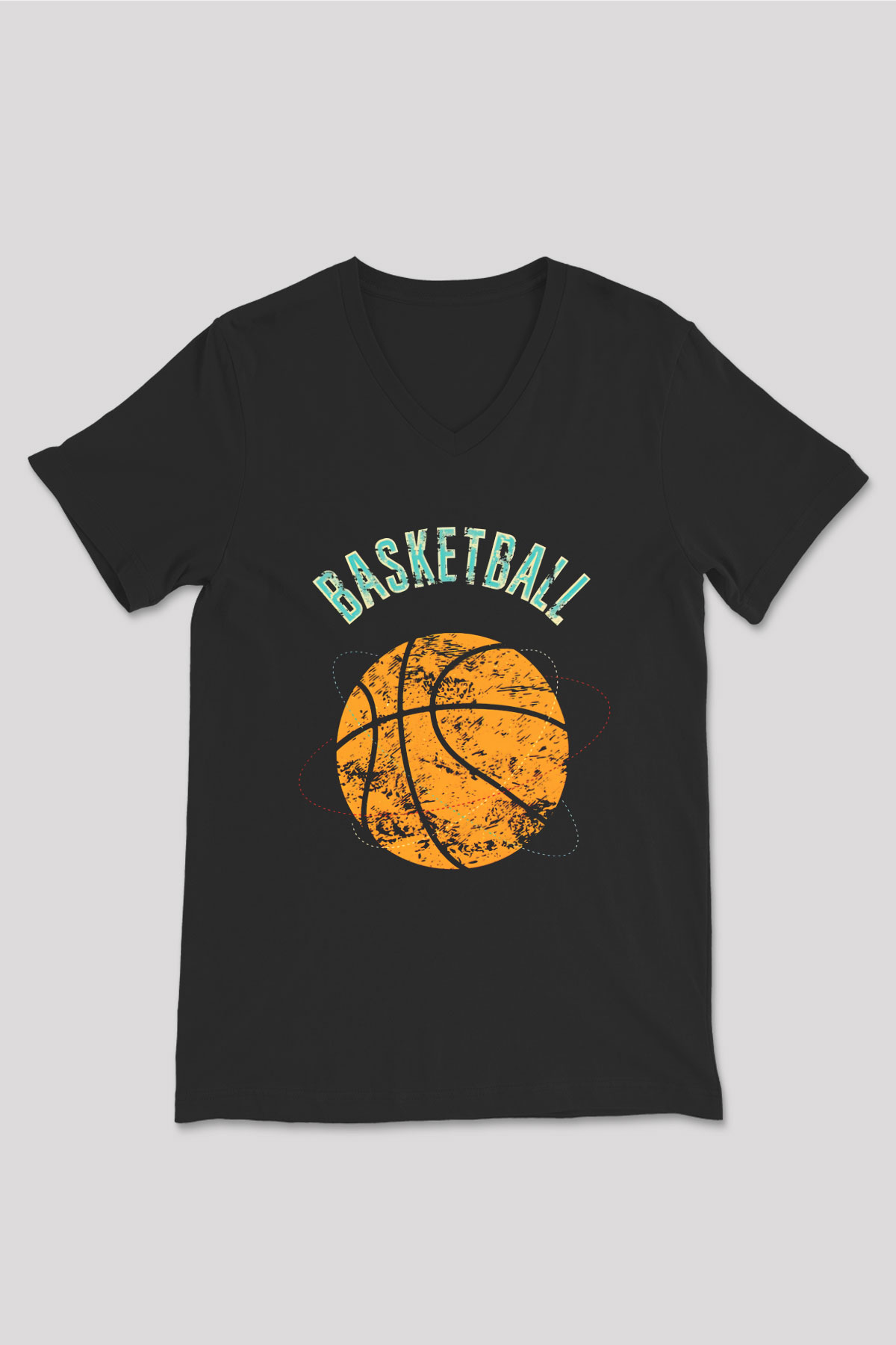 Basketbol Siyah Unisex V Yaka Tişört T-Shirt