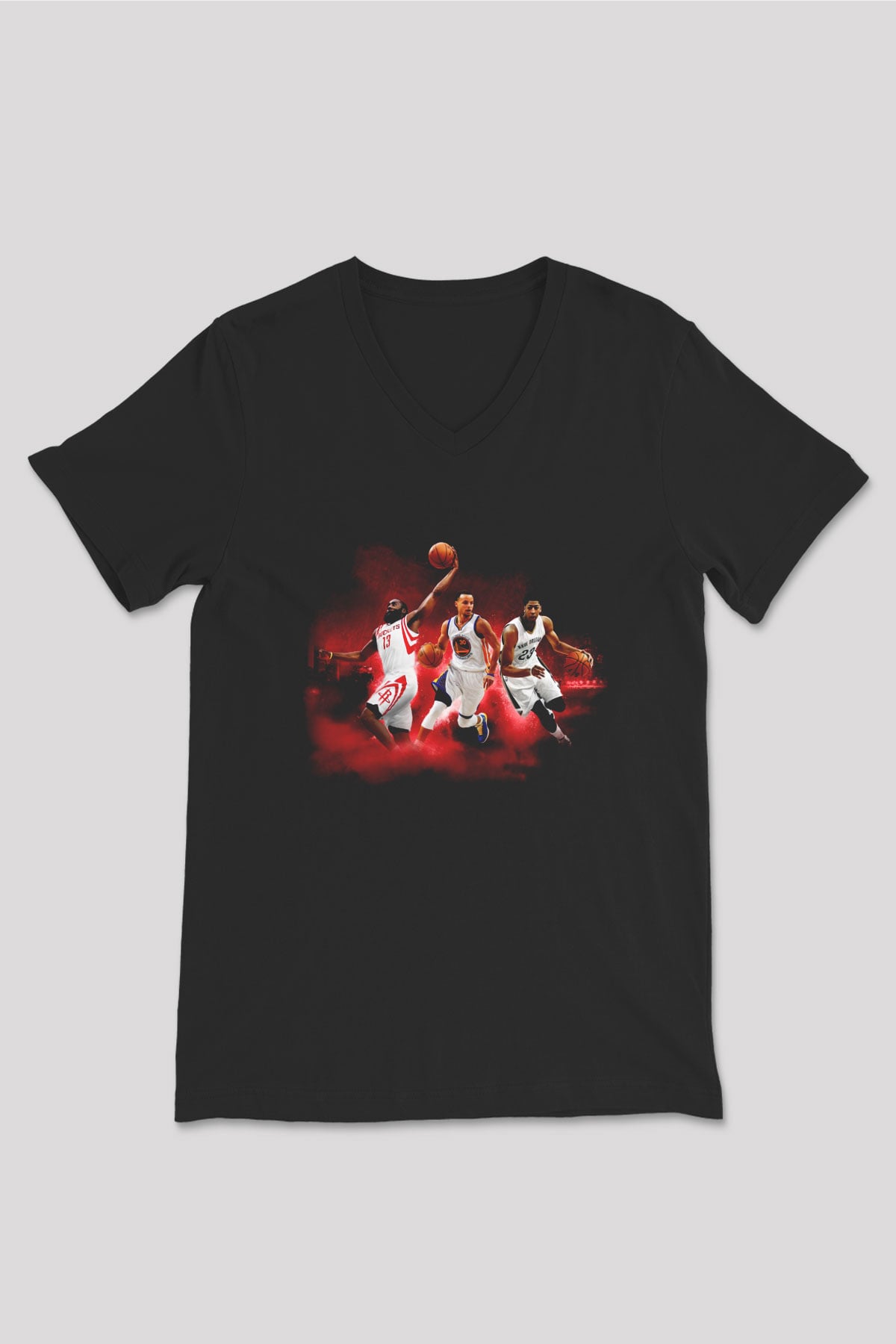 Basketbol Siyah Unisex V Yaka Tişört T-Shirt