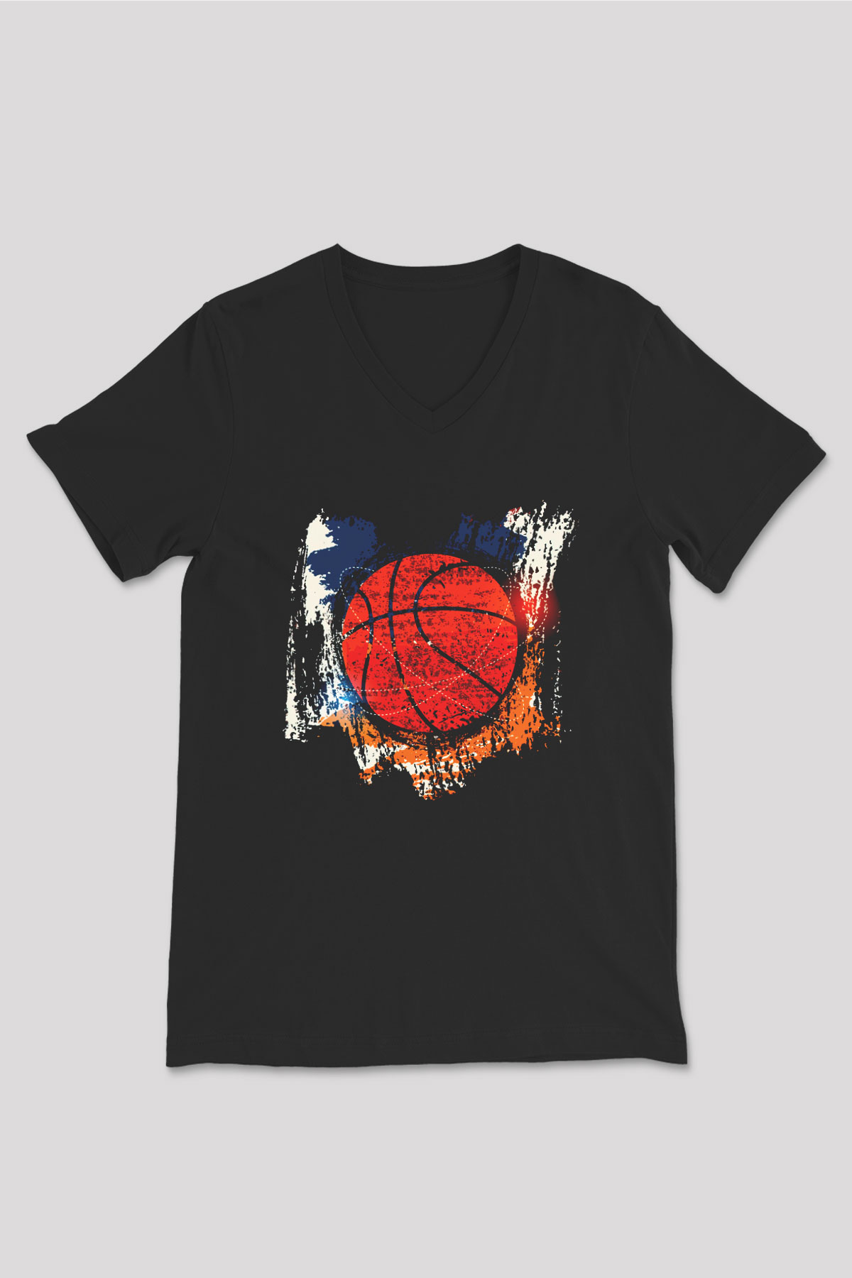 Basketbol Siyah Unisex V Yaka Tişört T-Shirt