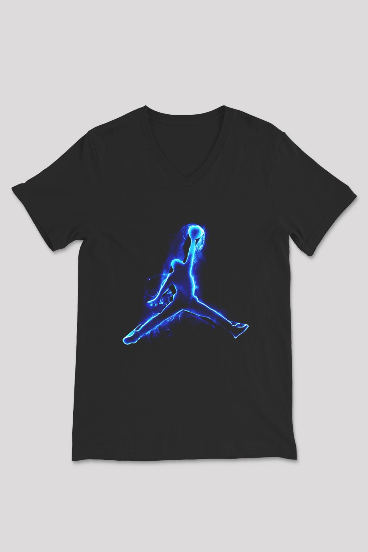 Basketbol Siyah Unisex V Yaka Tişört T-Shirt