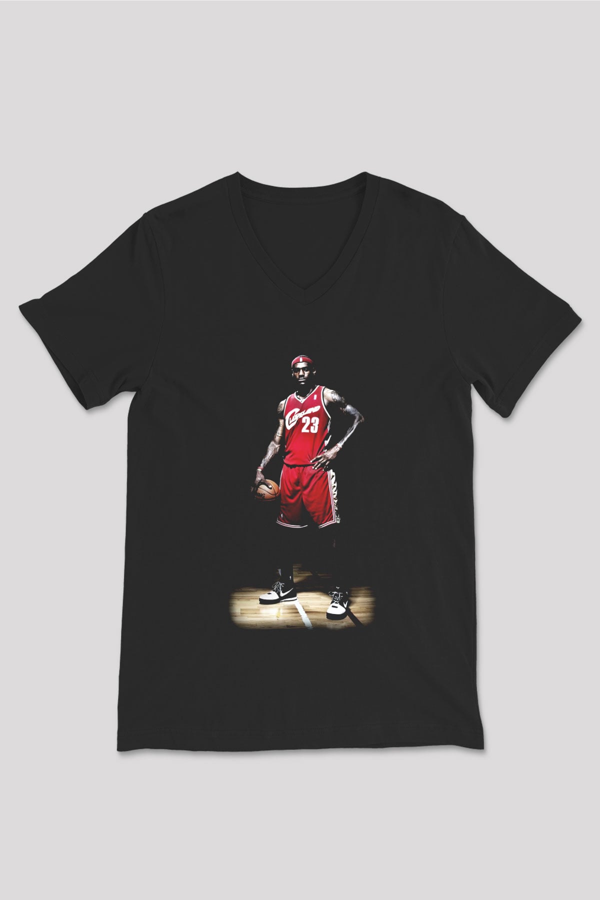 Basketbol Siyah Unisex V Yaka Tişört T-Shirt
