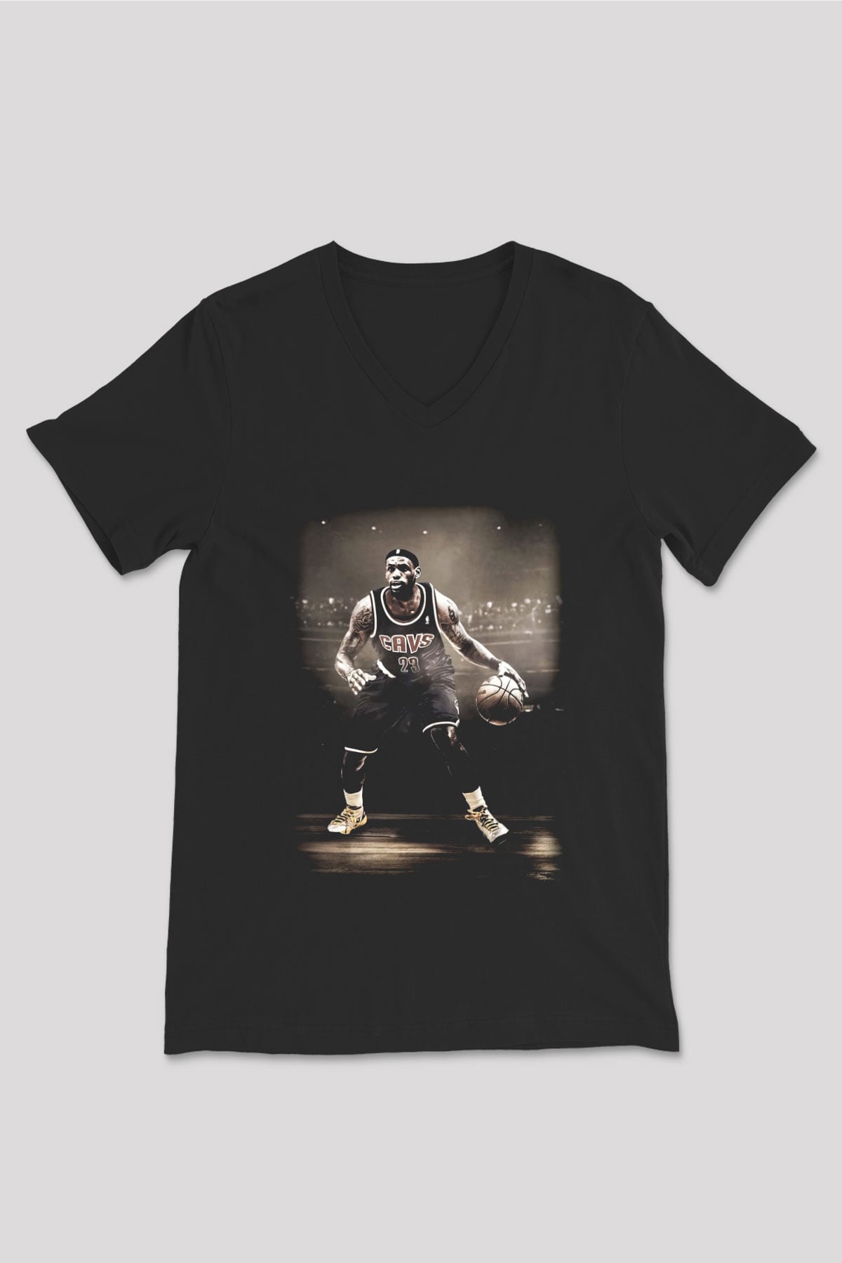 Basketbol Siyah Unisex V Yaka Tişört T-Shirt