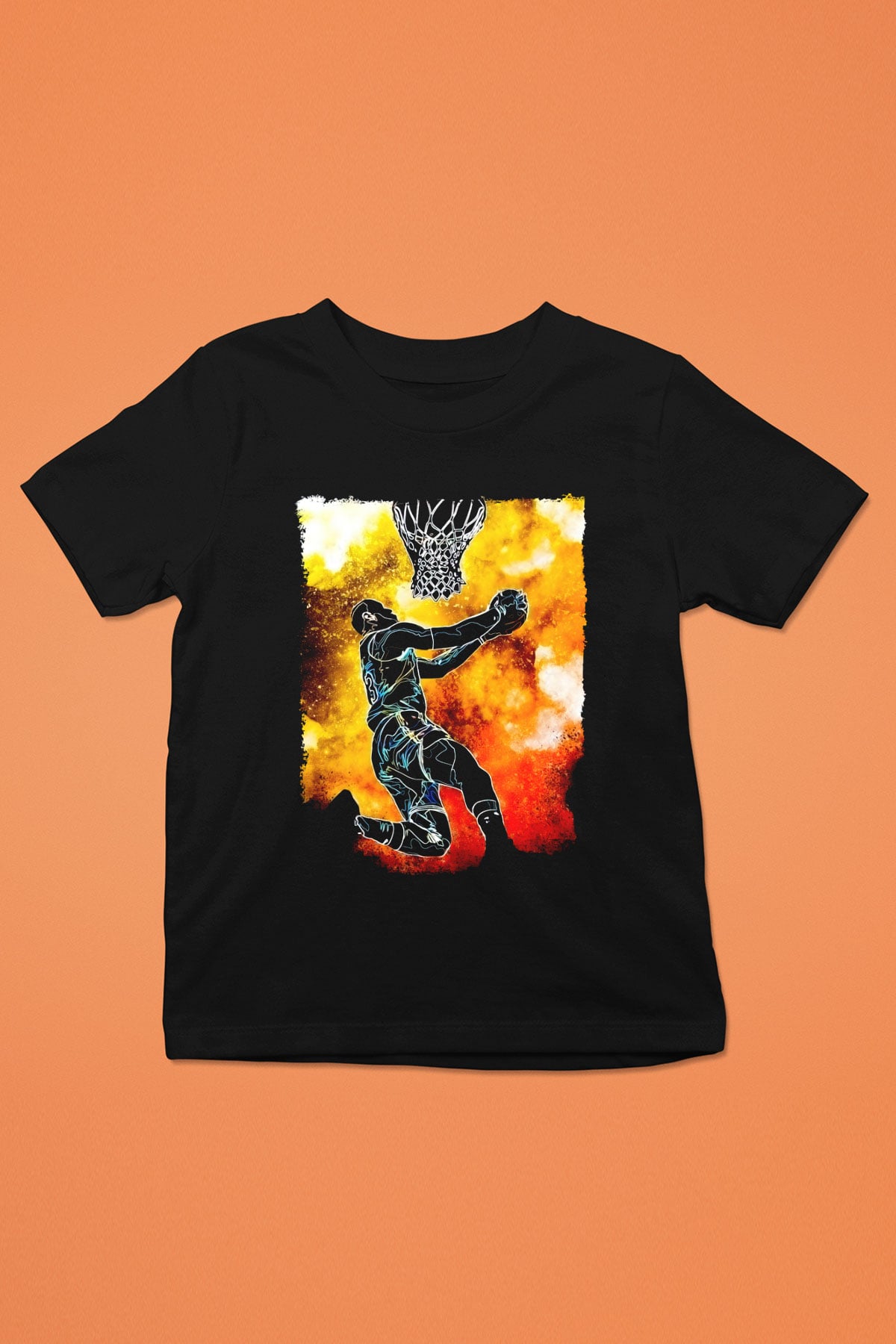 Basketbol Temalı Baskılı Unisex Siyah  Çocuk Tişört
