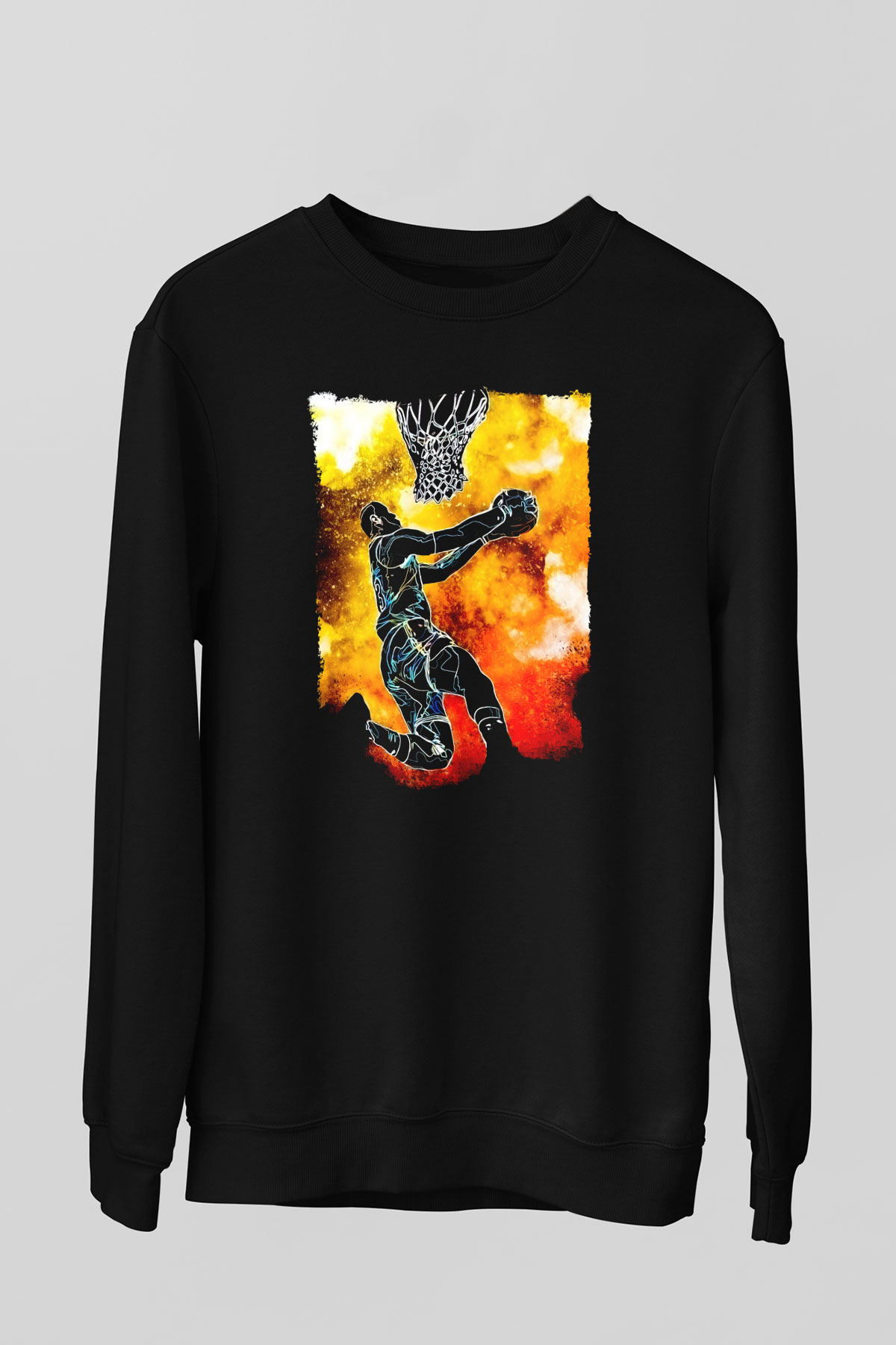 Basketbol Temalı Baskılı Unisex Siyah  Sweatshirt