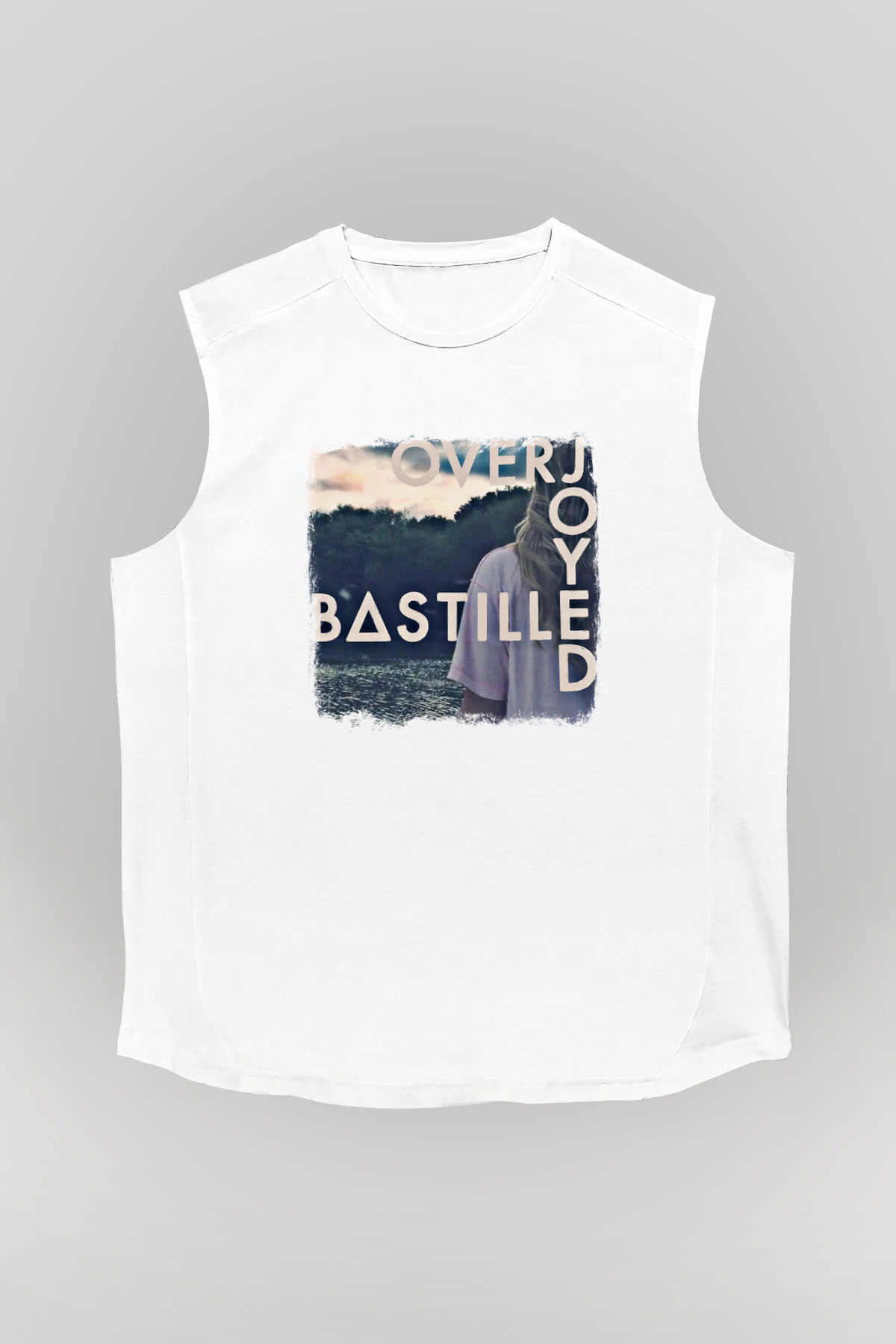 Bastille Baskılı Unisex Beyaz Kolsuz Tişört